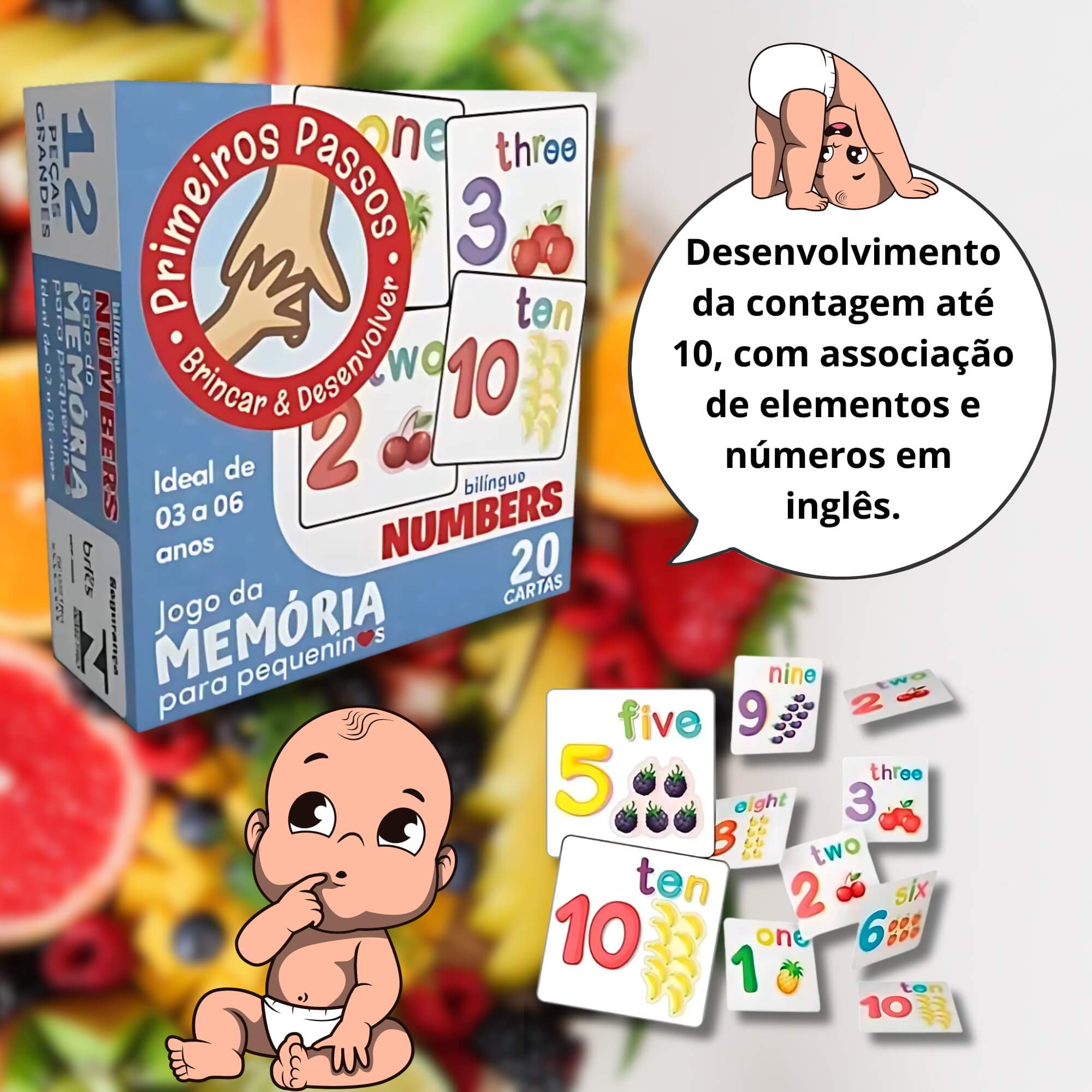 Jogo da Memória para Pequeninos Numbers Interativo Bilingue 20 Cartas Cooper Fun - 00148