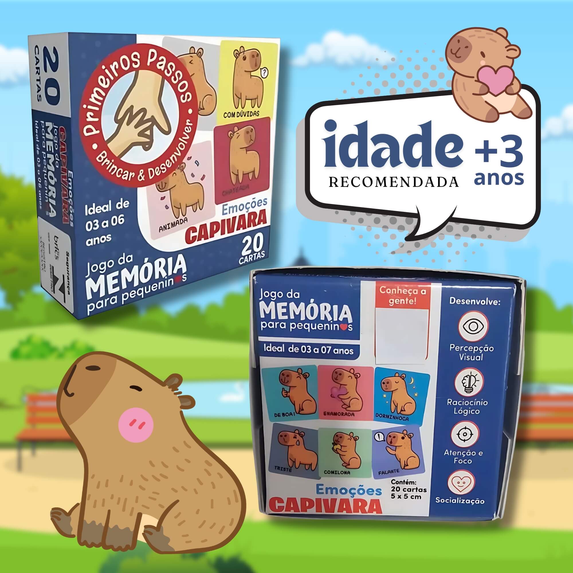 Jogo da Memória para Pequeninos Capivara Das Emoções c/ 20 Cartas Cooper Fun - 00149