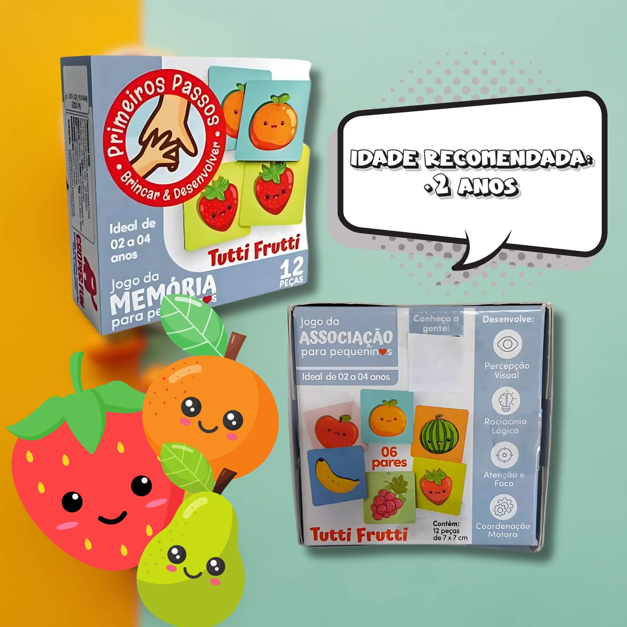 Jogo da Memória para Pequeninos Associação Tutti-Frutti com 12 Cartas Cooper Fun - 00152