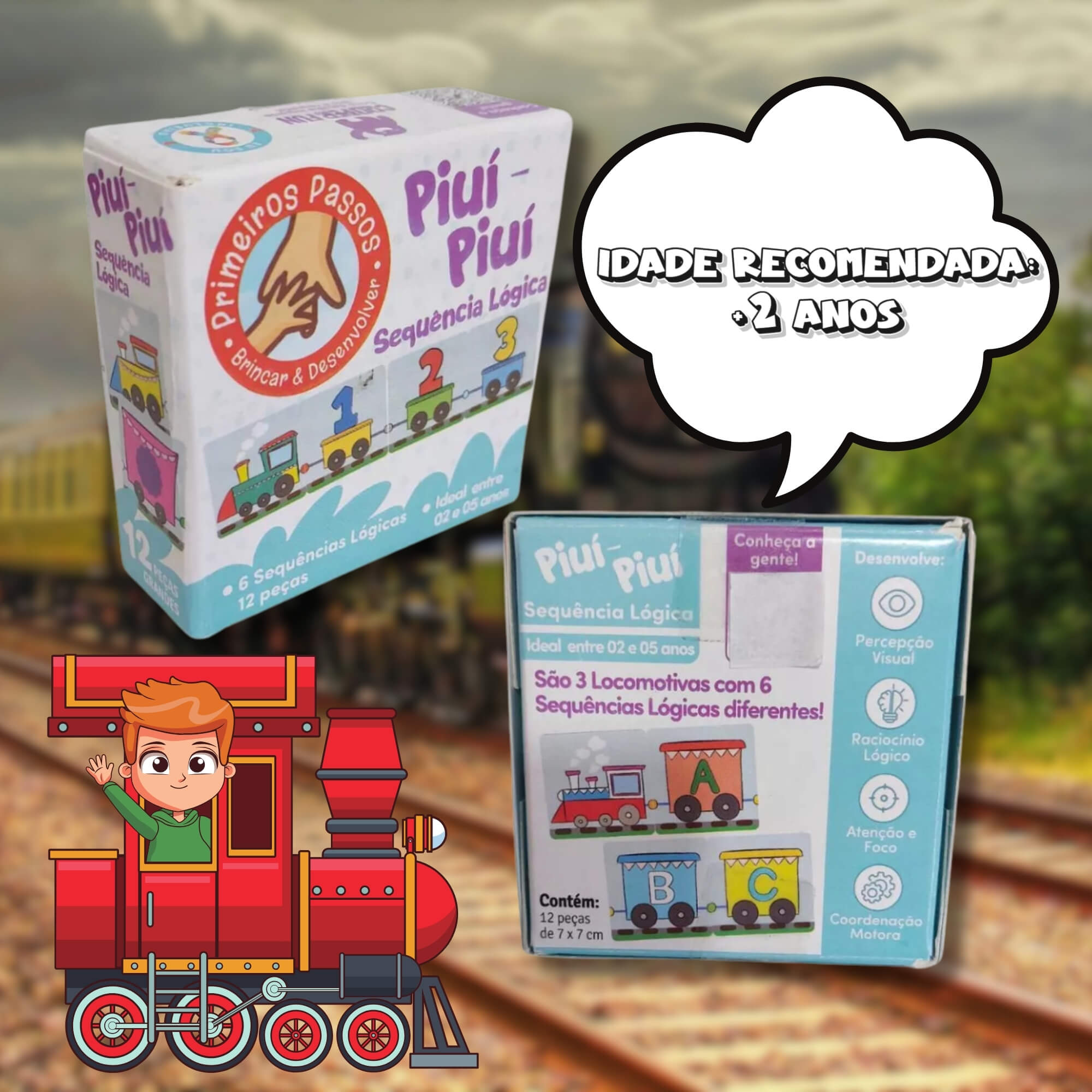 Jogo de Sequência Lógica Piui-Piui com 12 Peças Cooper Fun - 00155