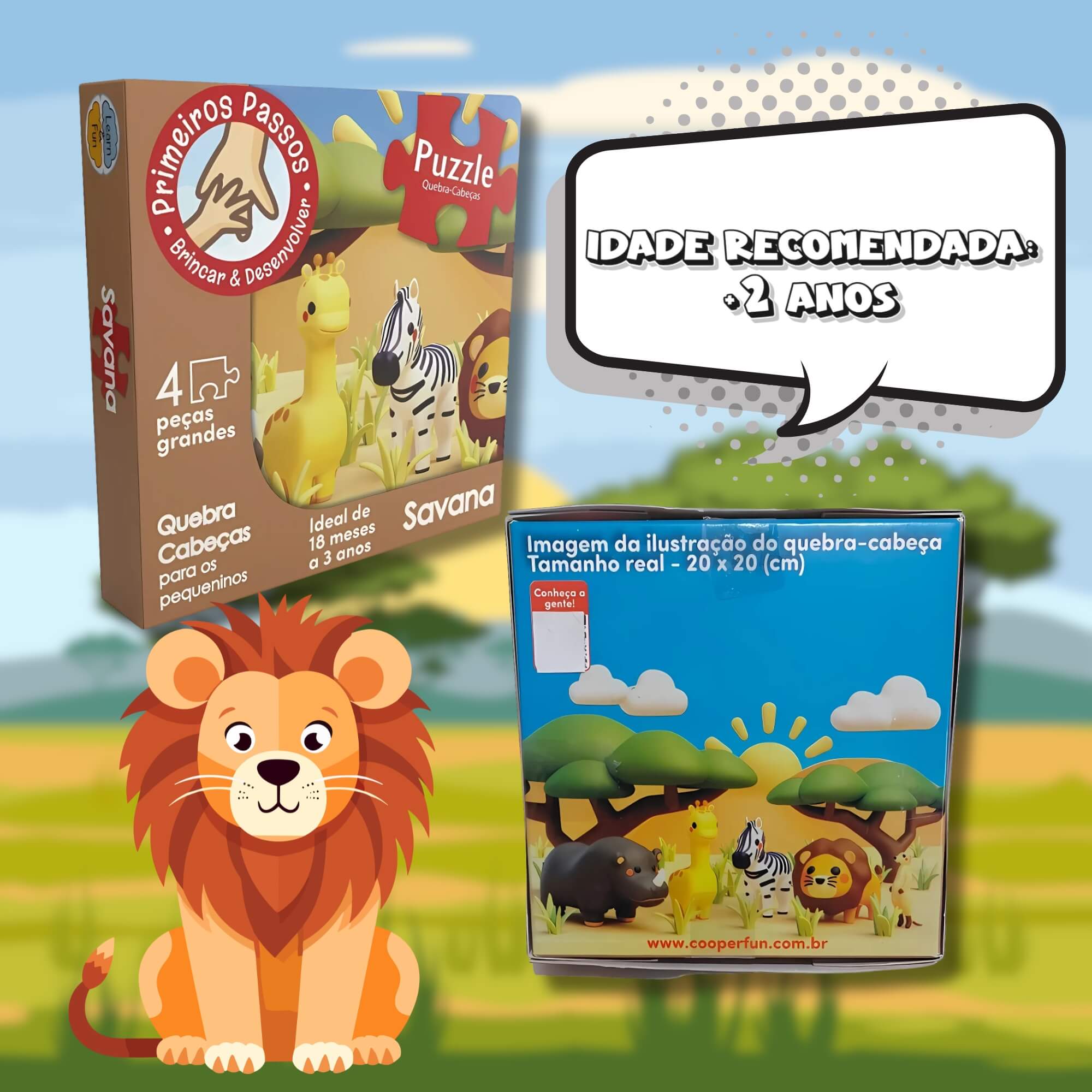Quebra Cabecinha para os Pequeninos Savana com 4 Peças Grandes Cooper Fun - 00168