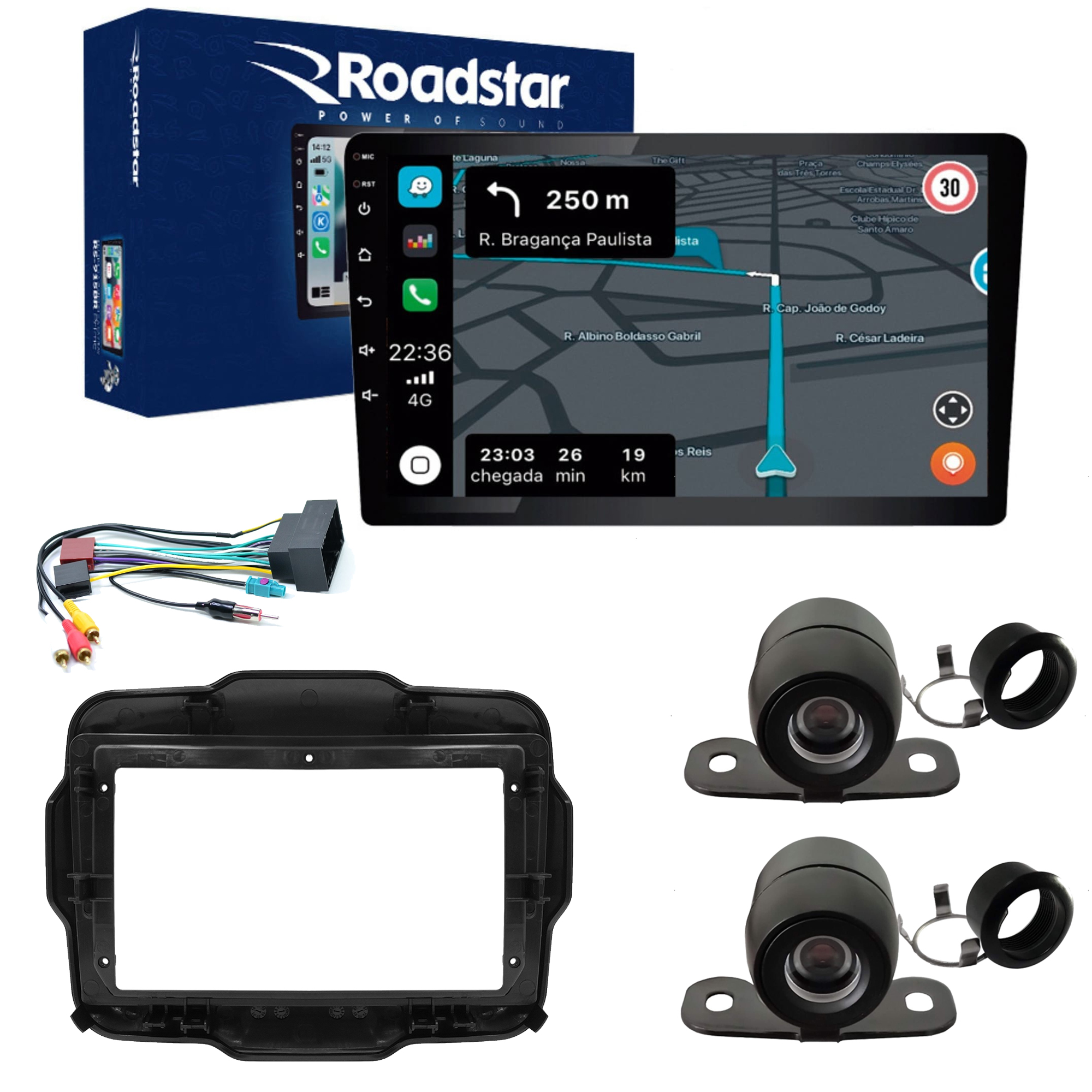 COMP Kit Central Multimídia 9" Renegade PCD 2 Câmera de ré HD Frontal e Traseira  Android Carplay RS-915BR