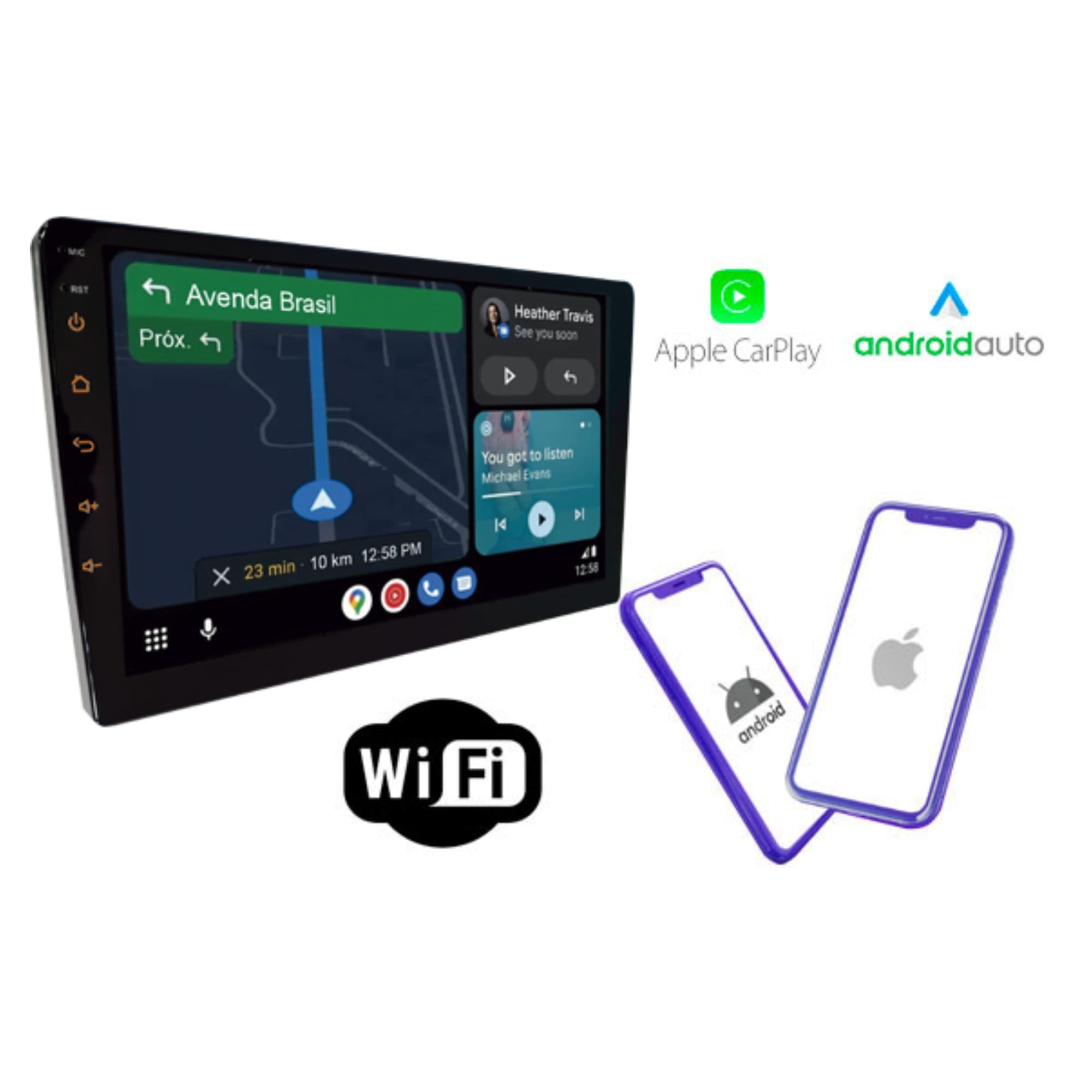 COMP Kit Central Multimídia 9" Renegade PCD 2 Câmera de ré HD Frontal e Traseira  Android Carplay RS-915BR