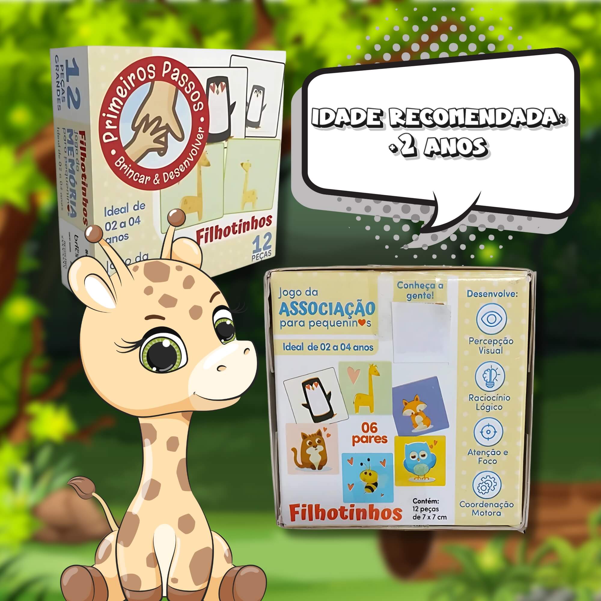 Jogo da Associação + Memória para Pequeninos Filhotinhos  12 Peças