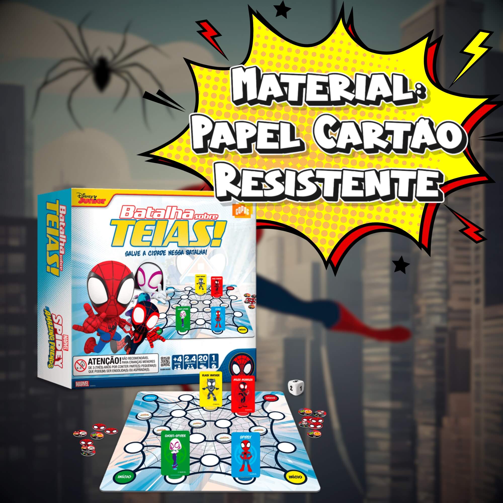 Jogo de Tabuleiro Spidey Batalha Sobre Teias +4 Anos Marvel Cartonado Copag - 33160