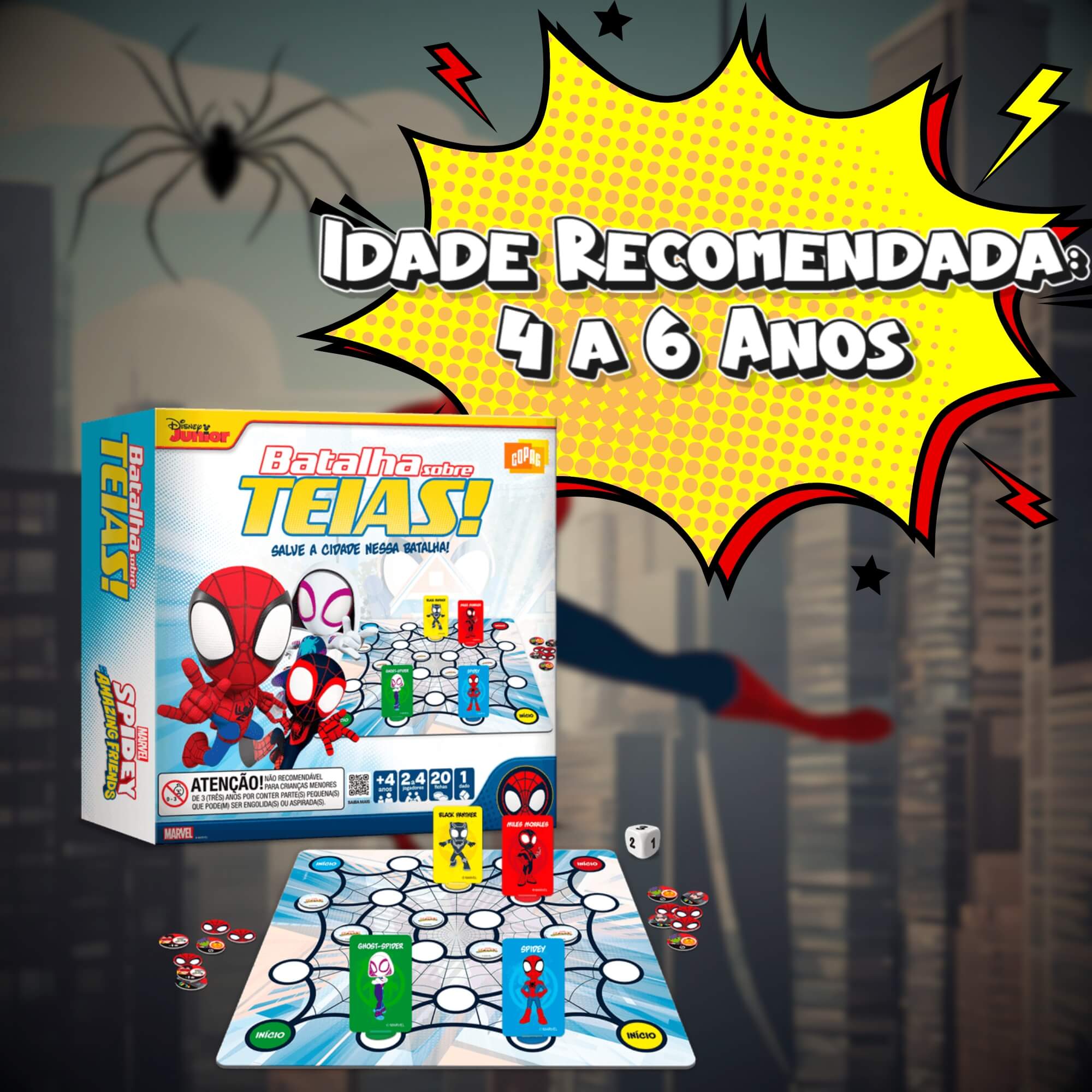 Jogo de Tabuleiro Spidey Batalha Sobre Teias +4 Anos Marvel Cartonado Copag - 33160