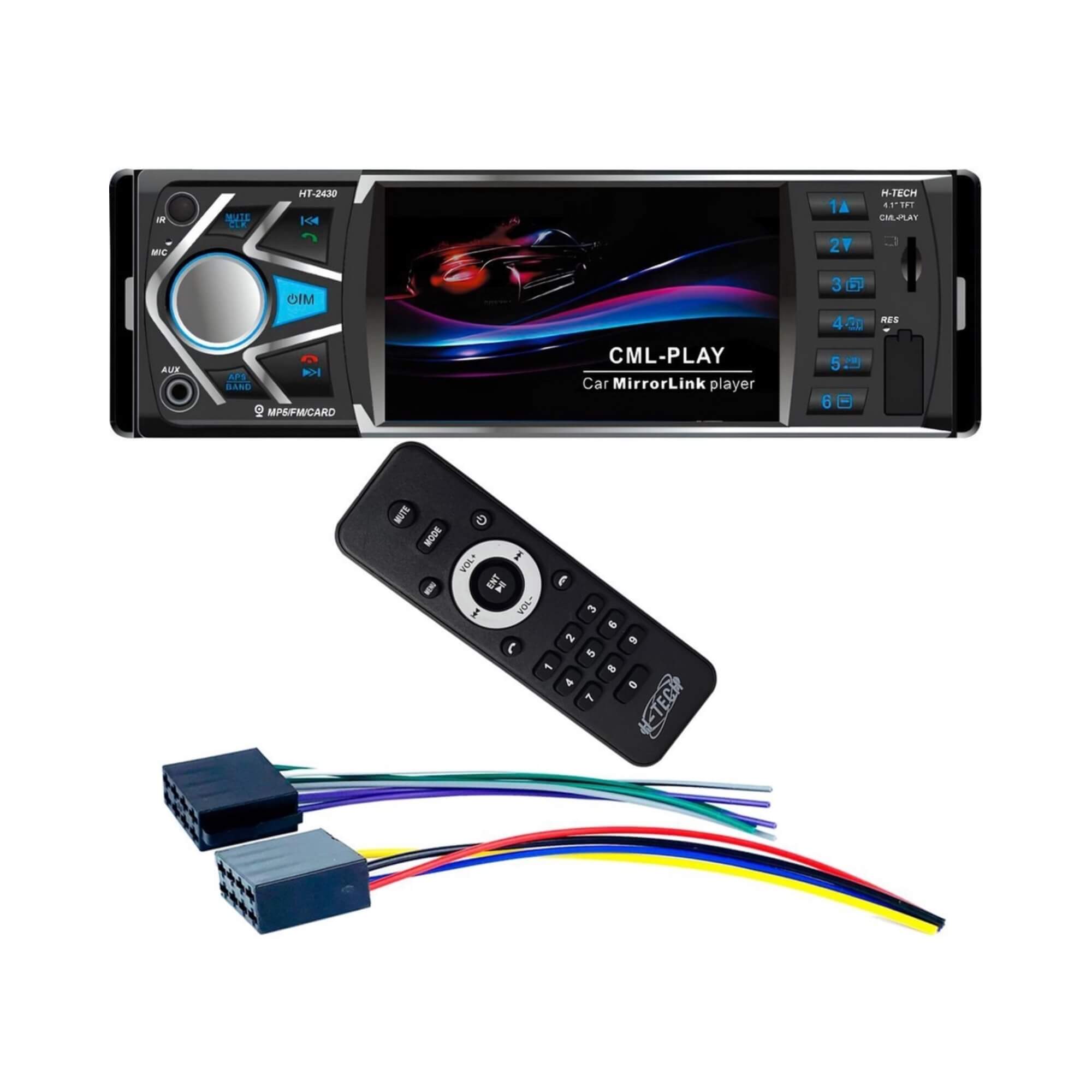 Multimídia Mp5 1Din 4" Bluetooth Espelhamento Android IOS USB BT SD Card Universal H-Tech - HT-2430