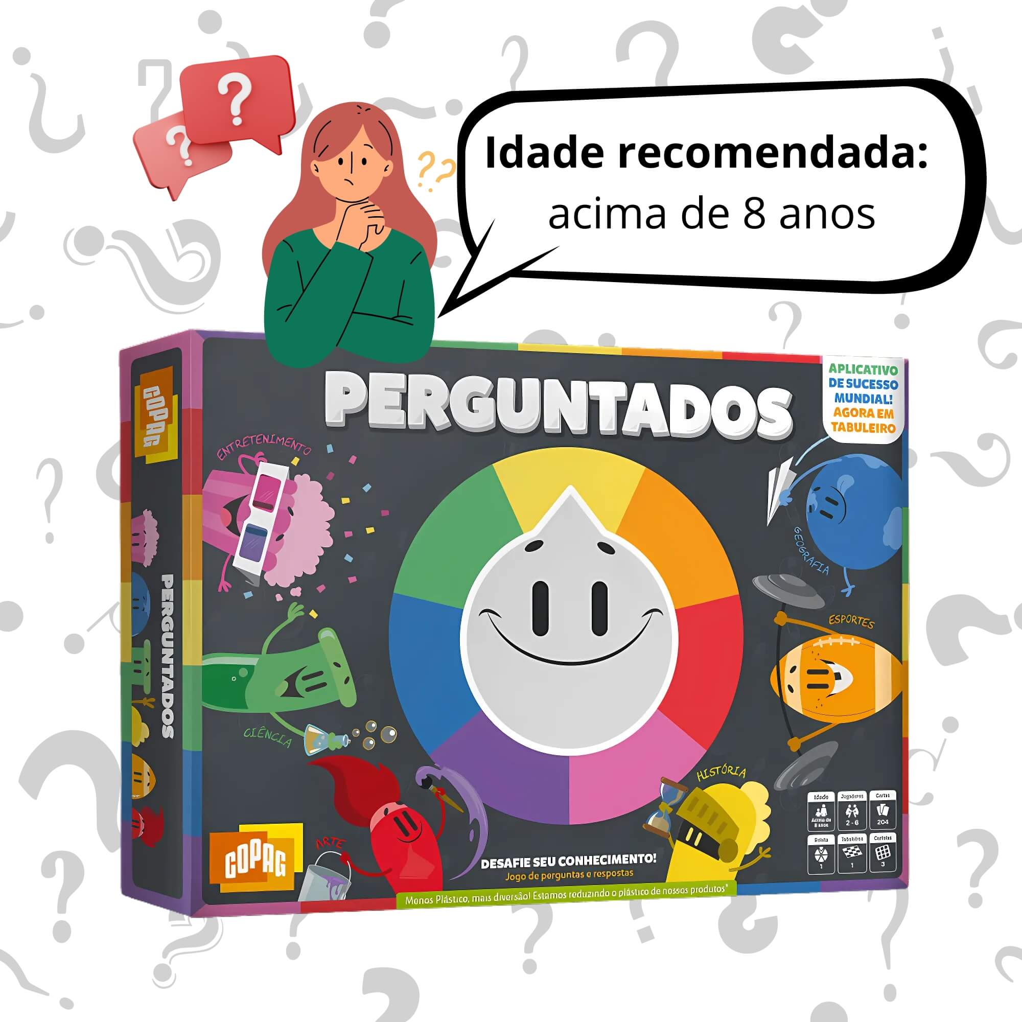 Jogo de Tabuleiro Perguntados com 204 Cartas Copag - 30841