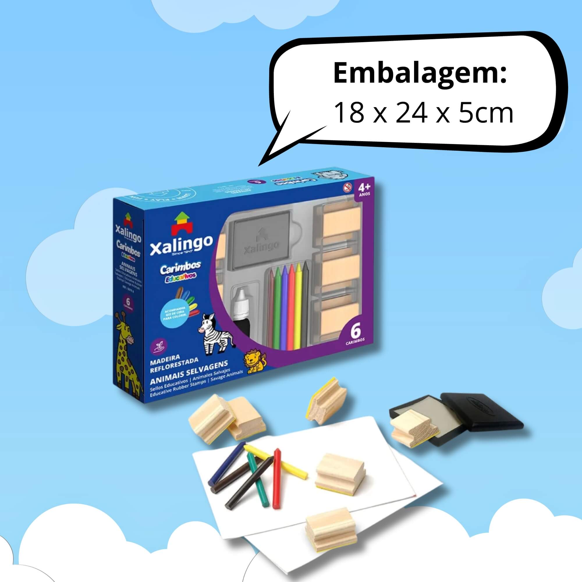 Brinquedo Infantil Carimbos Educativos Animais Selvagens Xalingo - 50798