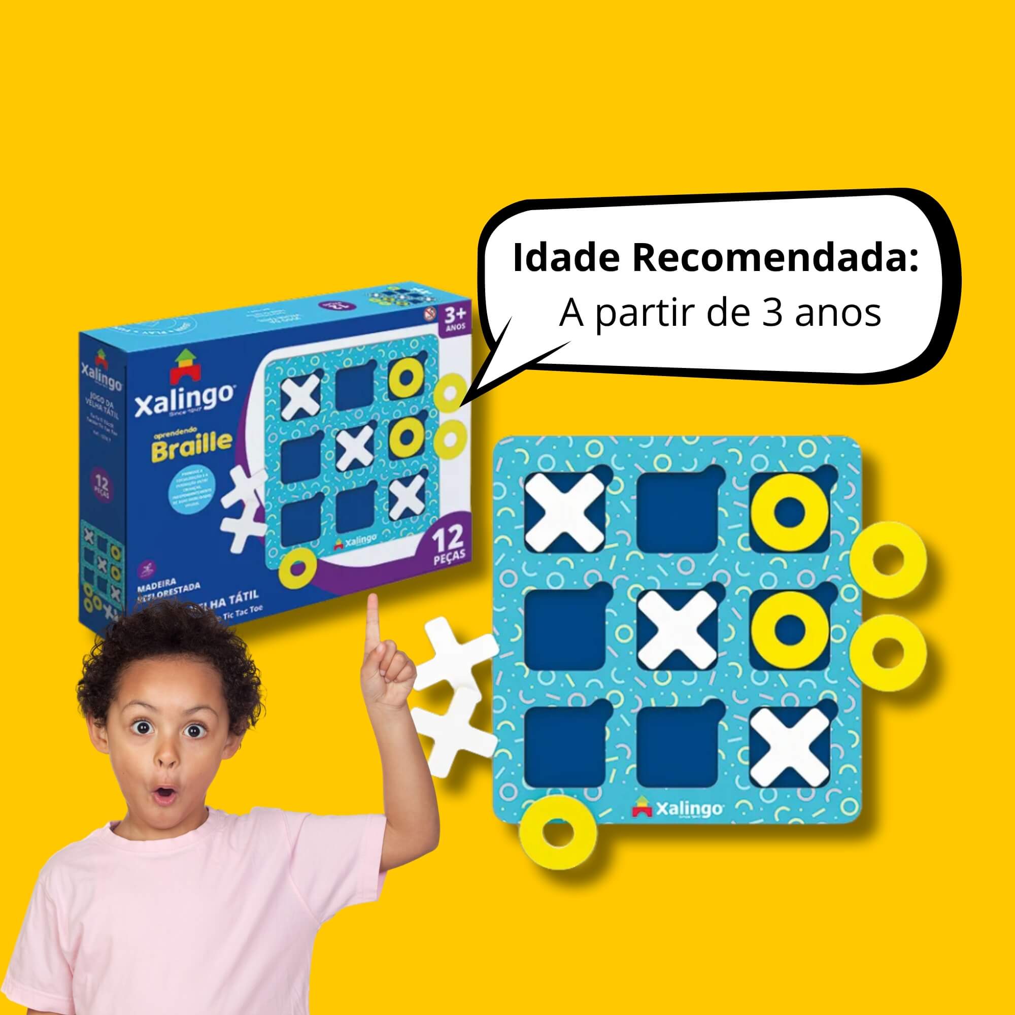 Jogo da Velha Tátil 12 Peças Brinquedo Infantil Tabuleiro Xalingo - 12787