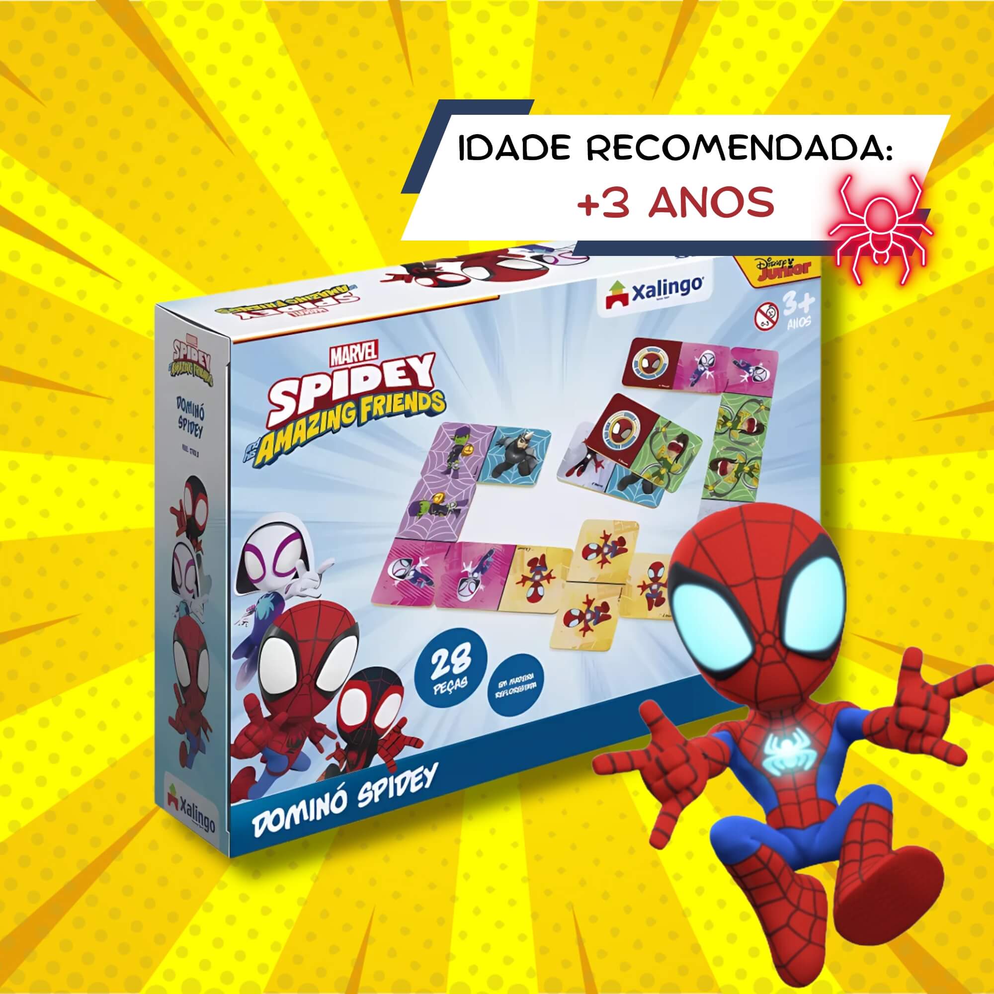 Jogo de Dominó Spidey 28 Peças Brinquedo Infantil Xalingo - 17832