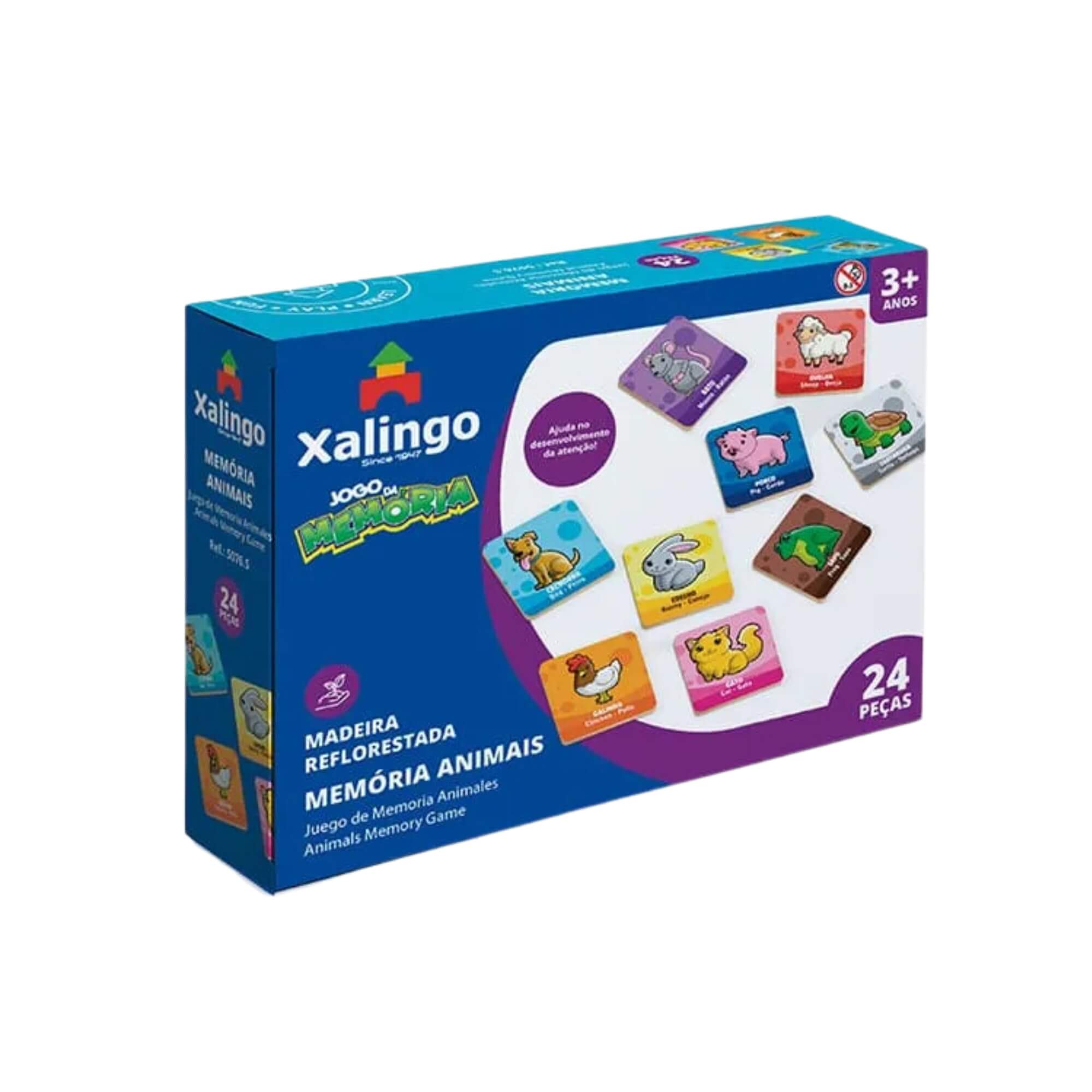 Jogo da Memória Animais com 24 Peças Brinquedo Educativo Xalingo - 50765