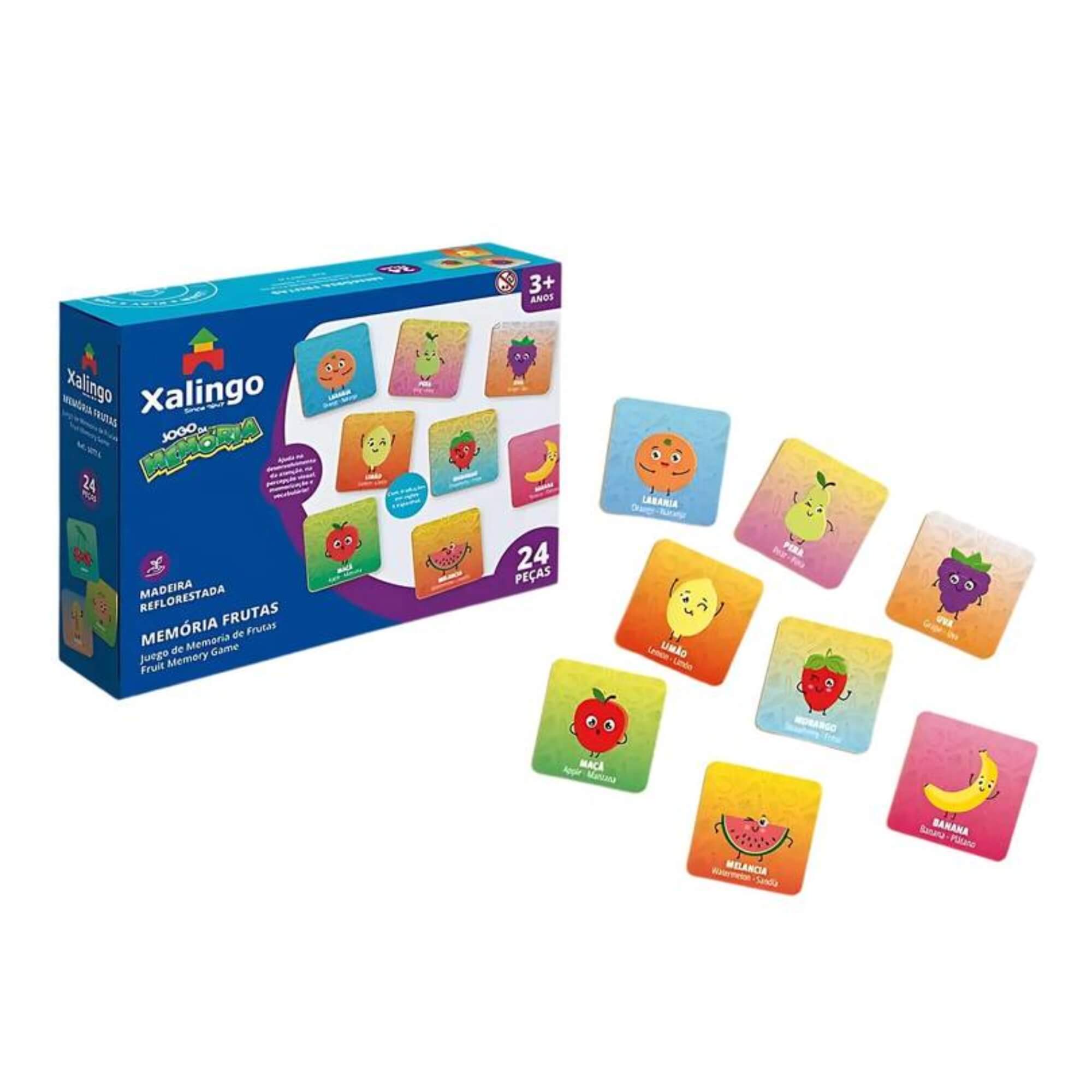 Jogo da Memória Frutas Infantil 24 Peças Madeira Brinquedo Educativo Xalingo - 50776