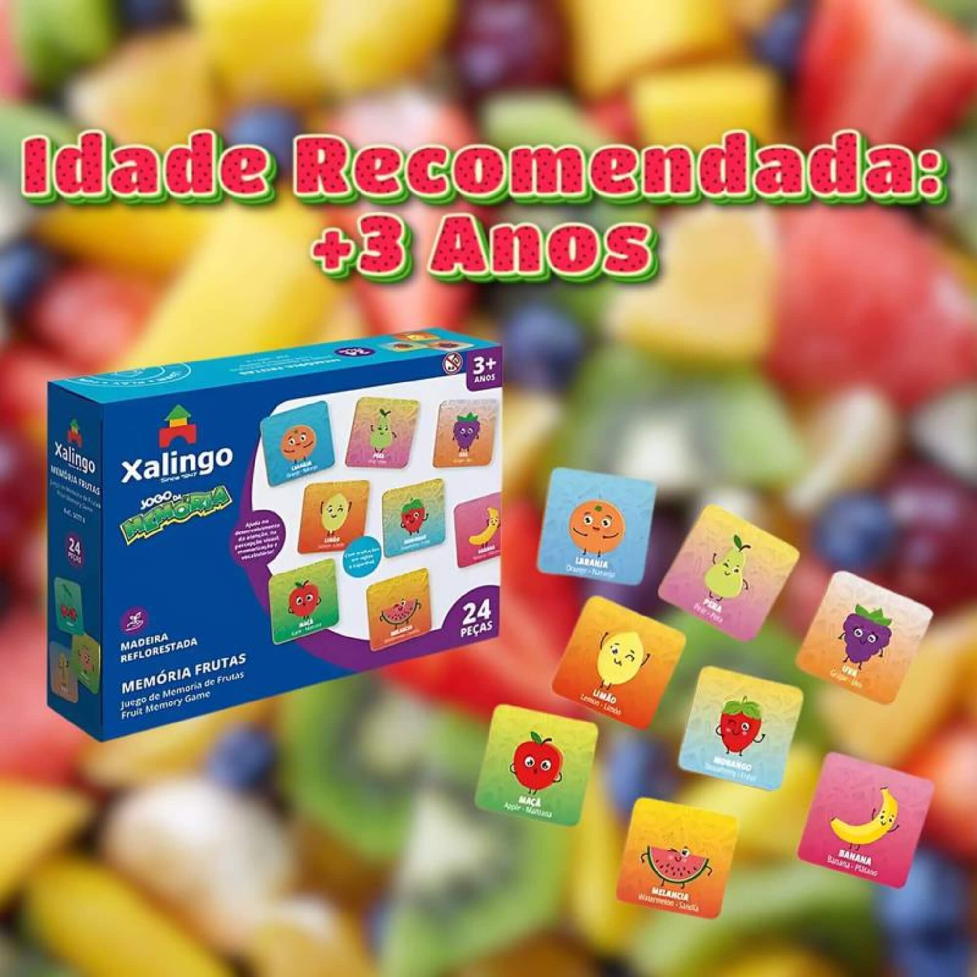 Jogo da Memória Frutas Infantil 24 Peças Madeira Brinquedo Educativo Xalingo - 50776