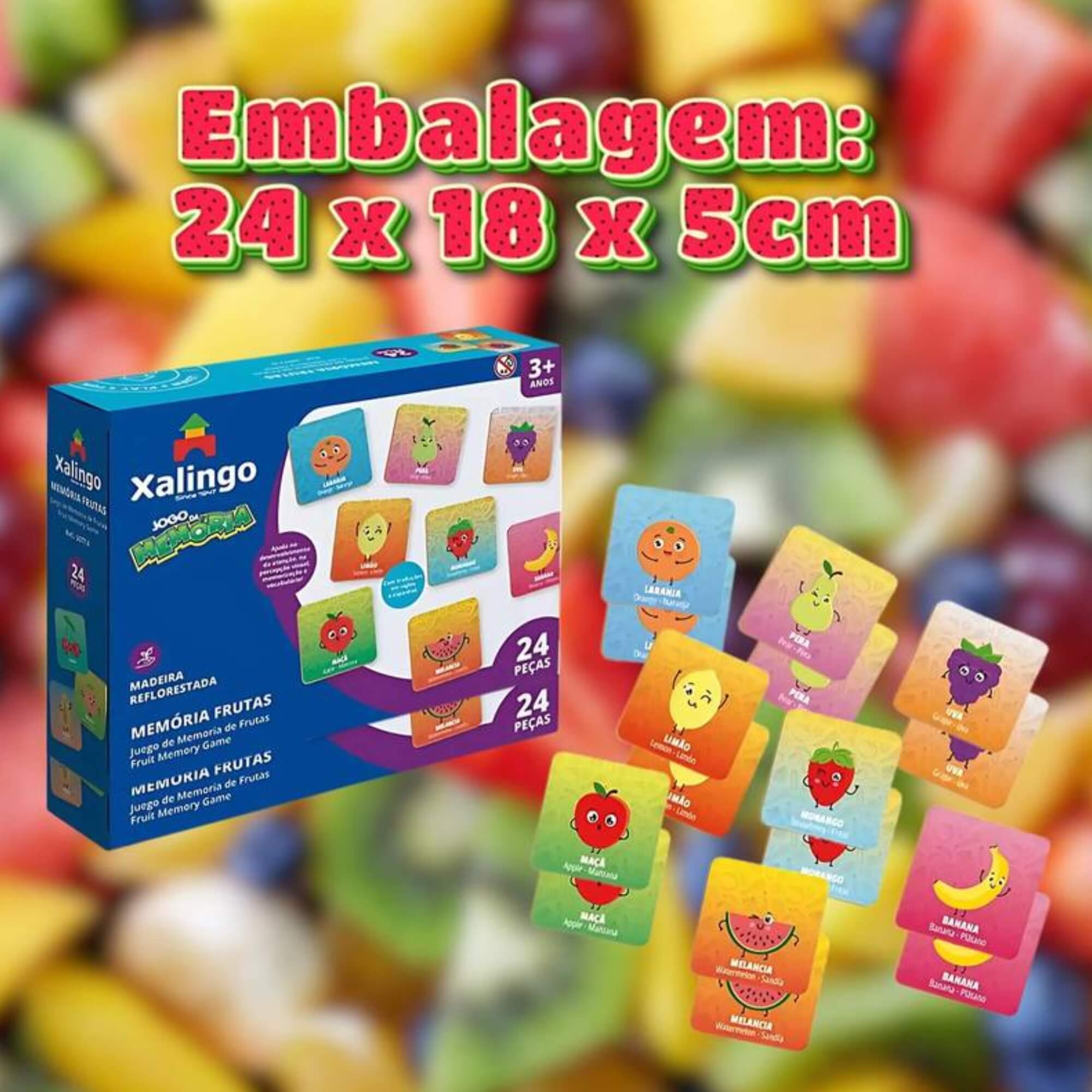 Jogo da Memória Frutas Infantil 24 Peças Madeira Brinquedo Educativo Xalingo - 50776