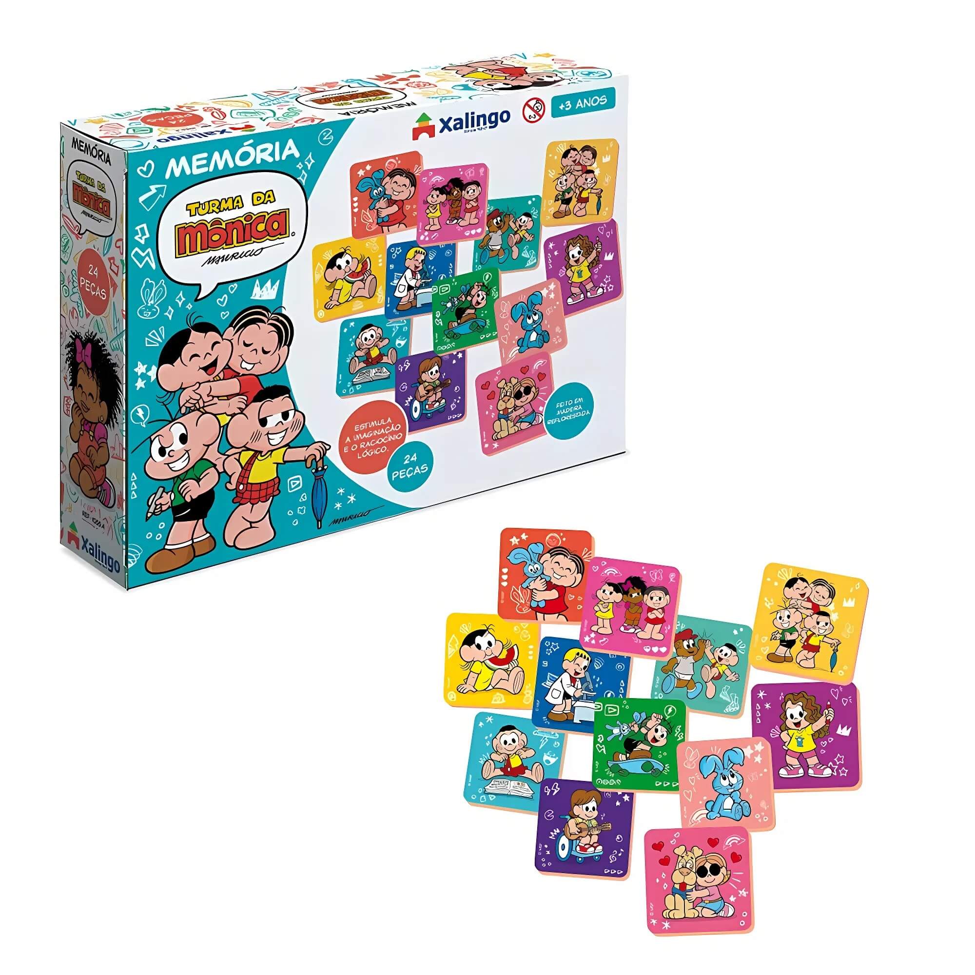Jogo da Memória Infantil Turma da Mônica com 24 Peças Brinquedo Educativo Xalingo - 10554
