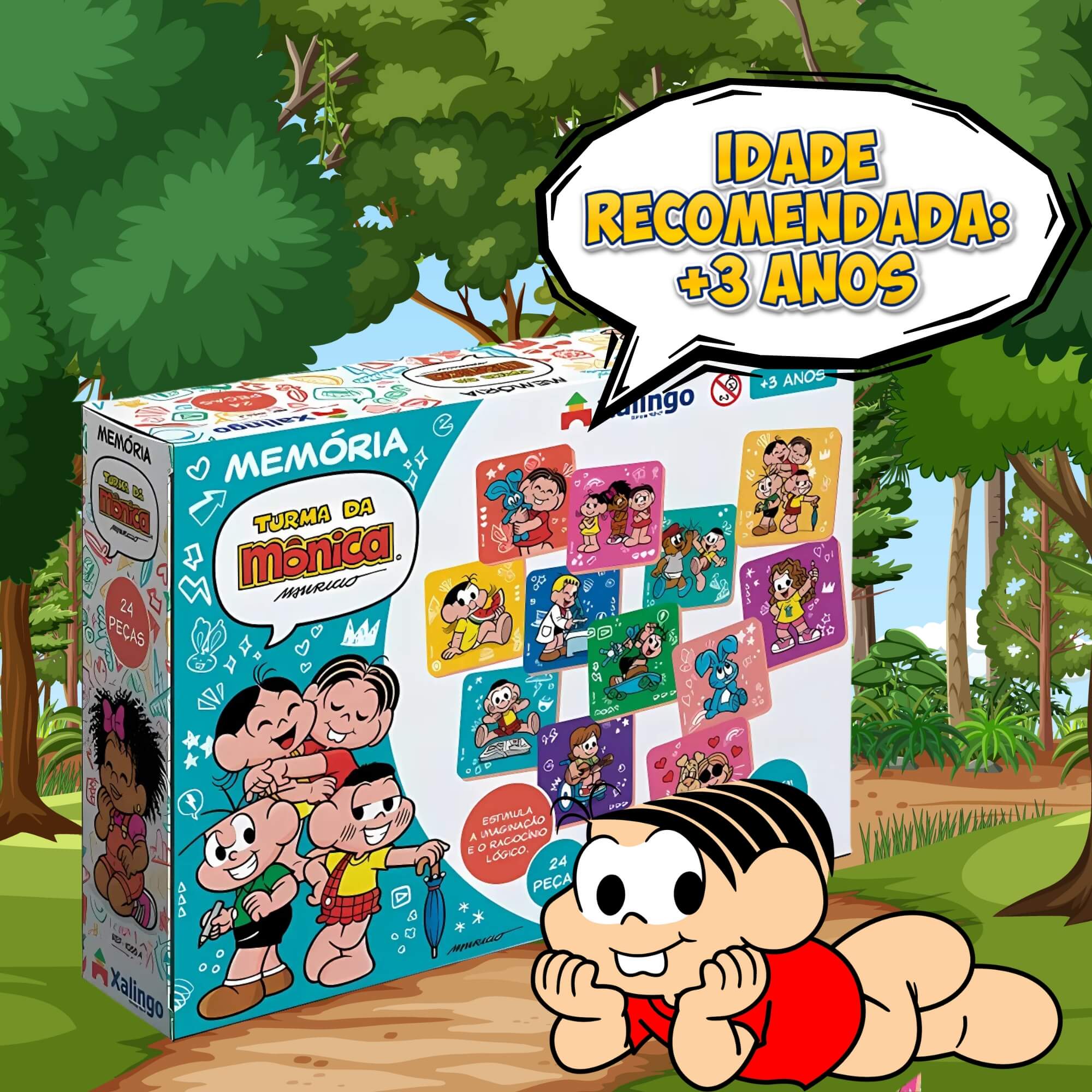 Jogo da Memória Infantil Turma da Mônica com 24 Peças Brinquedo Educativo Xalingo - 10554