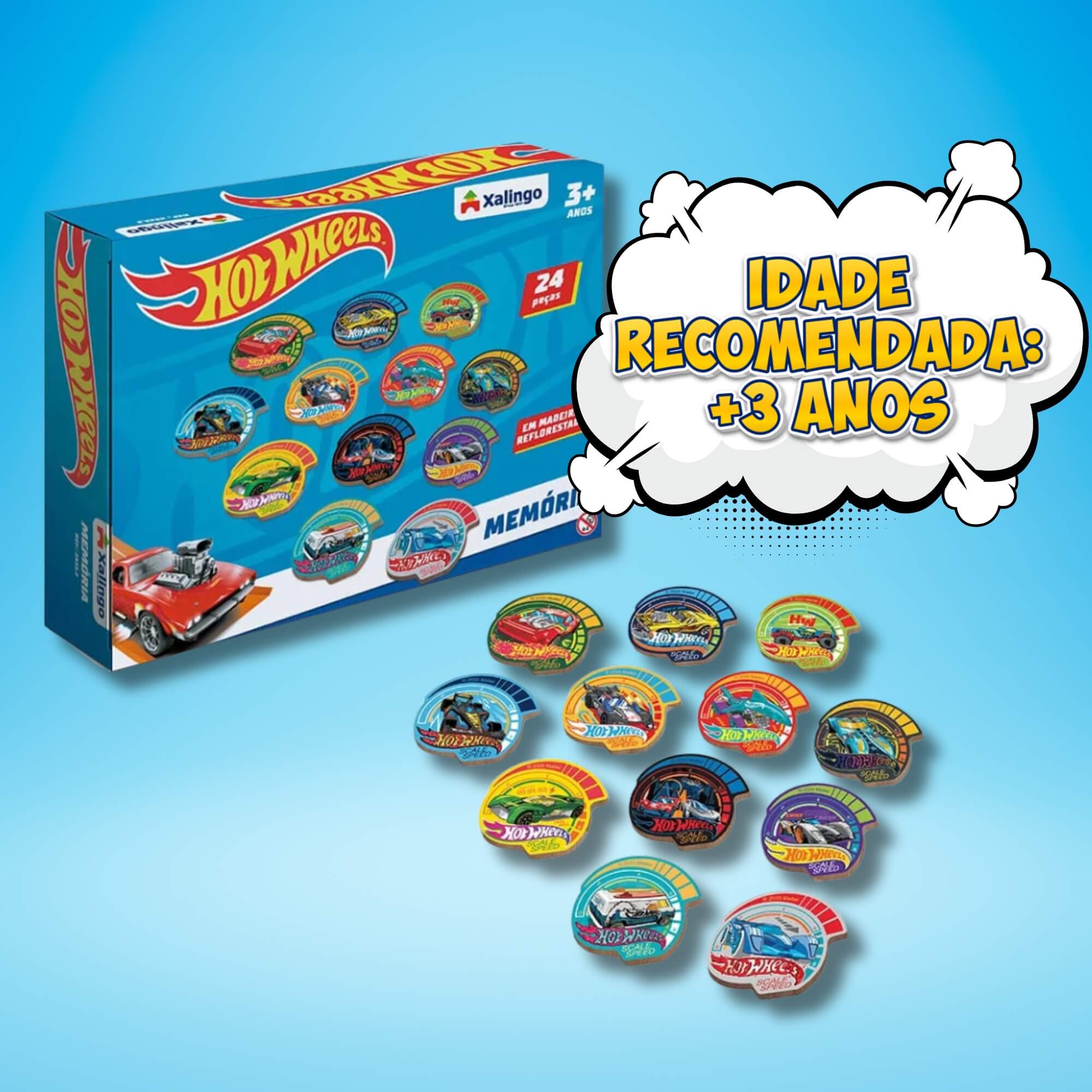 Jogo da Memória Infantil Hot Wheels 24 Peças Ilustradas Xalingo - 23232