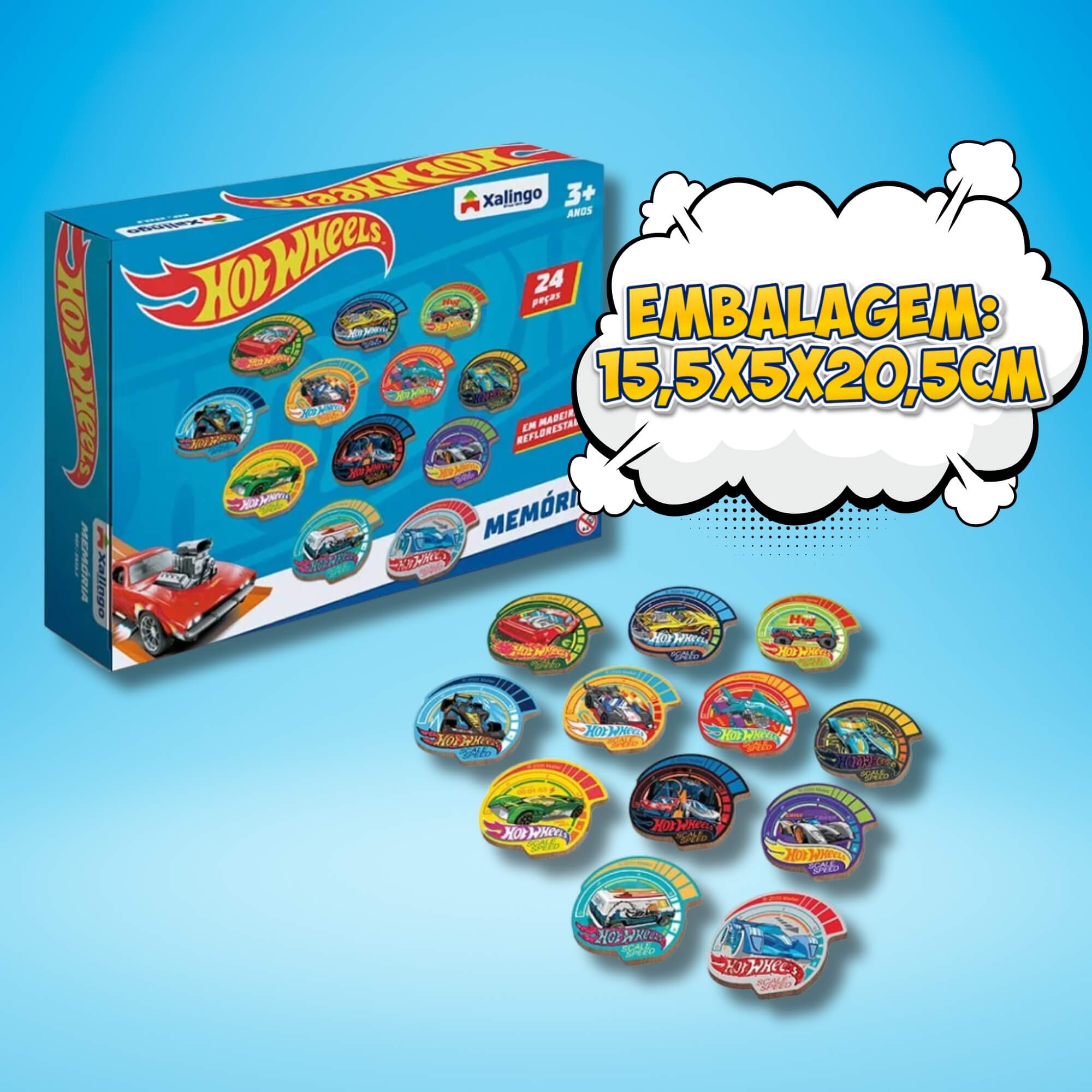 Jogo da Memória Infantil Hot Wheels 24 Peças Ilustradas Xalingo - 23232