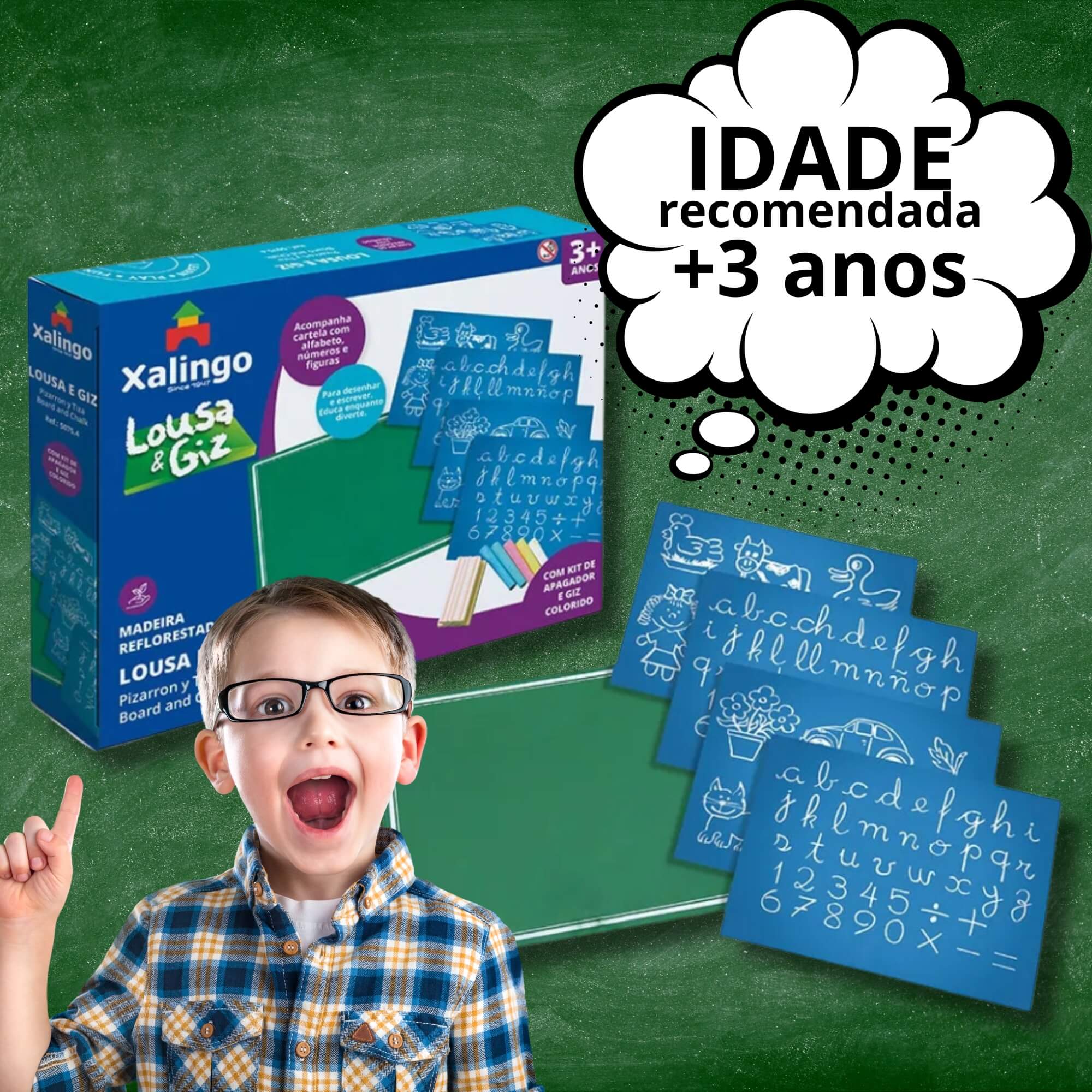 Brinquedo Infantil Lousa e Giz com 10 Peças Xalingo - 50754