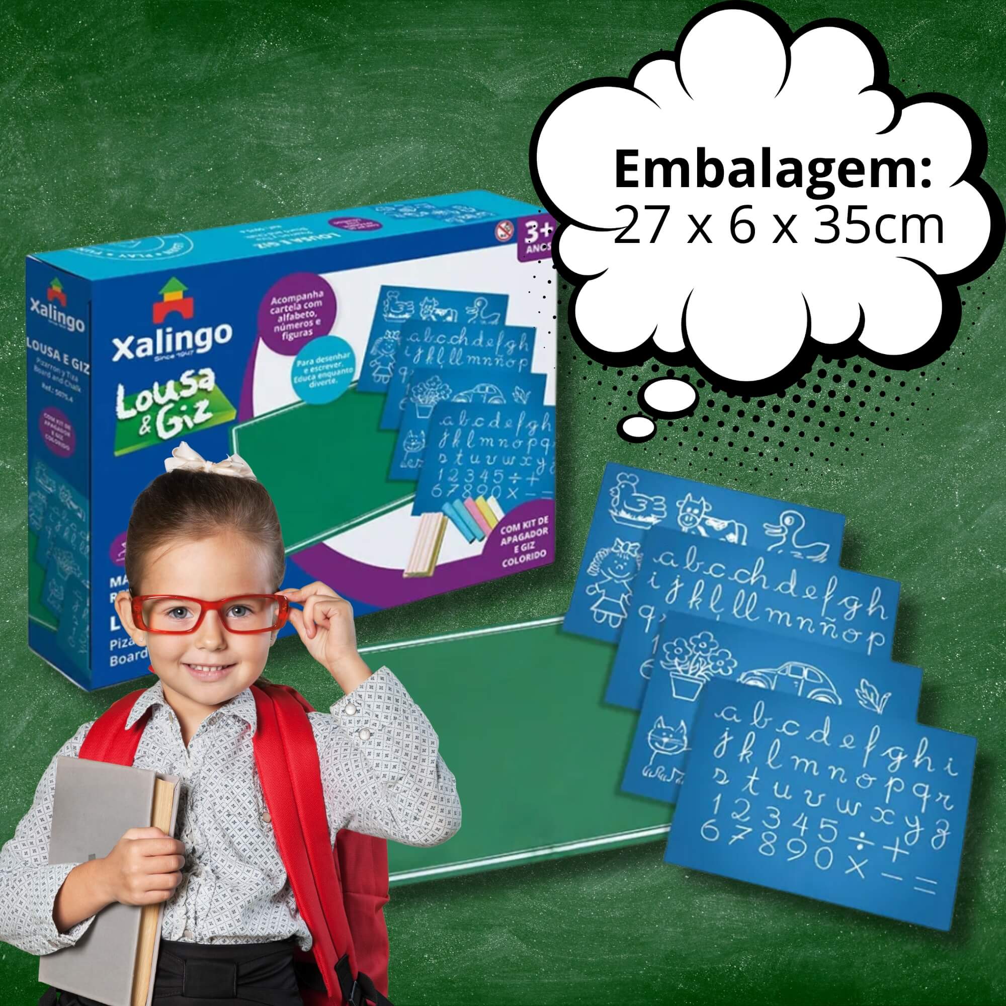 Brinquedo Infantil Lousa e Giz com 10 Peças Xalingo - 50754