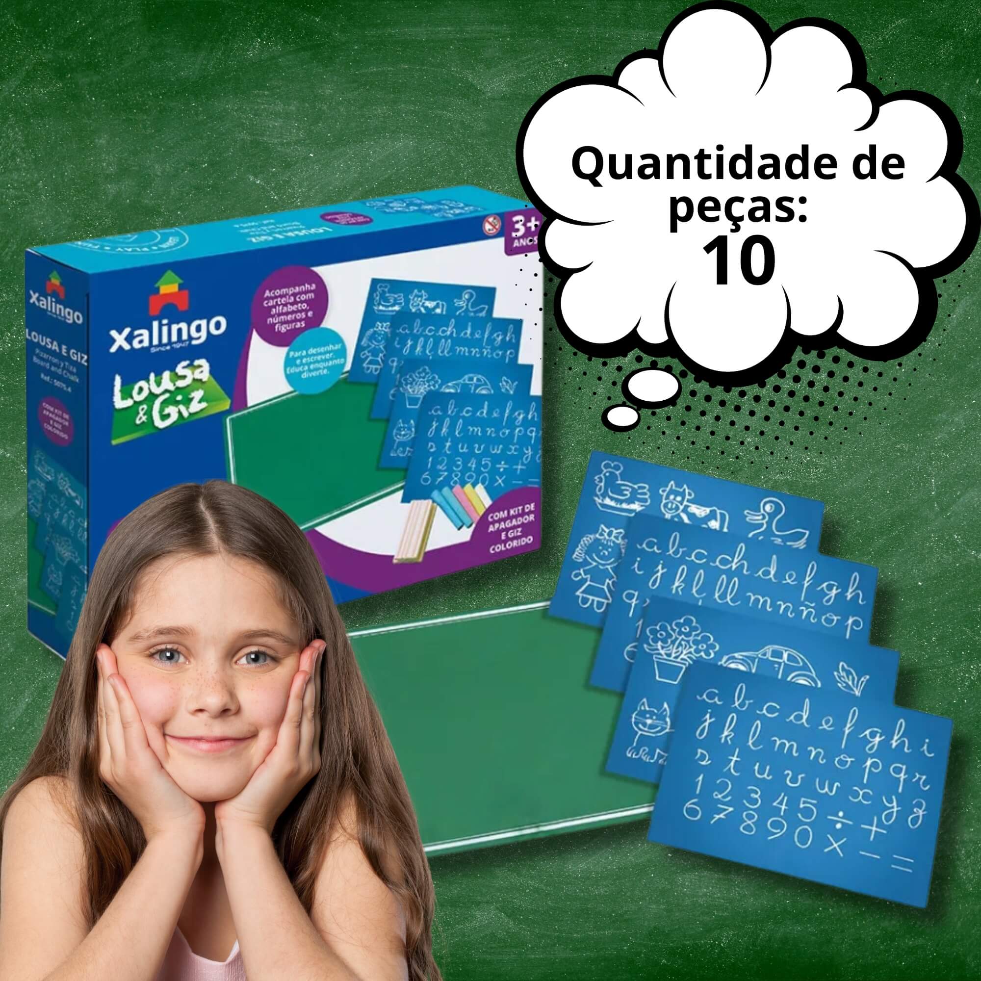 Brinquedo Infantil Lousa e Giz com 10 Peças Xalingo - 50754