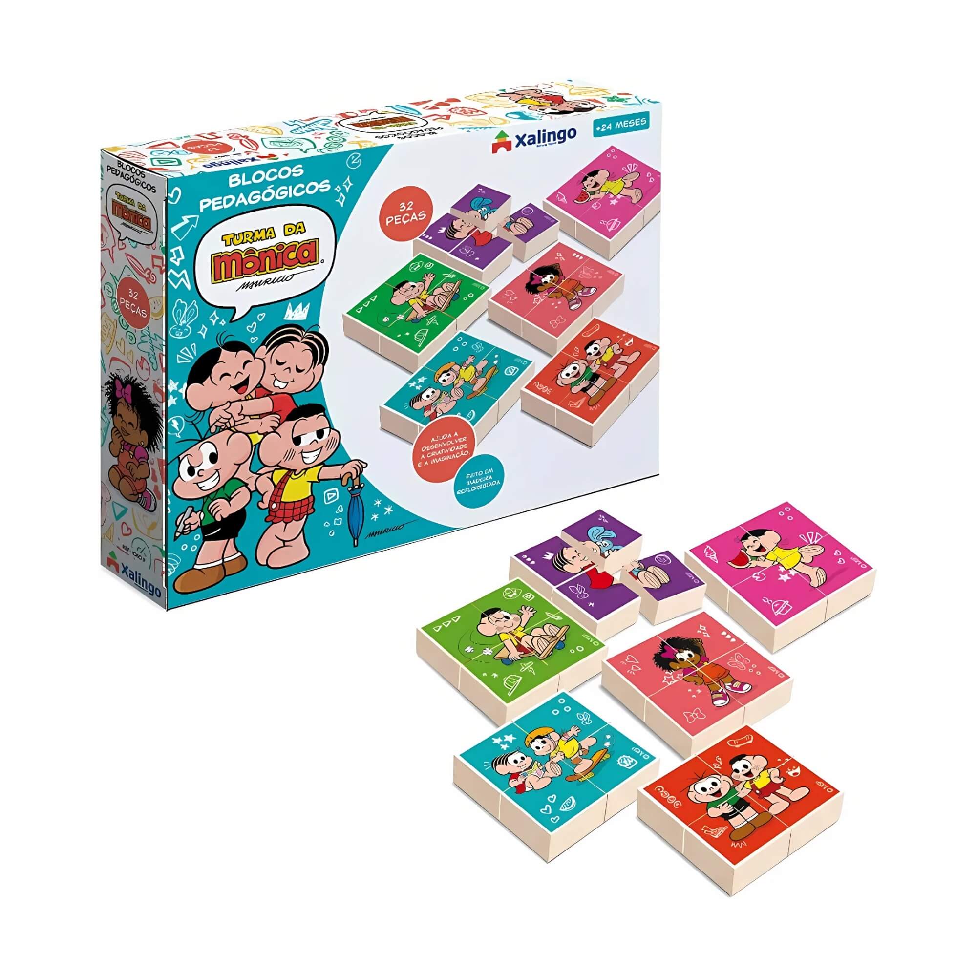 Brinquedo Infantil Blocos de Montar Pedagógicos Turma da Mônica 32 peças Xalingo - 10609