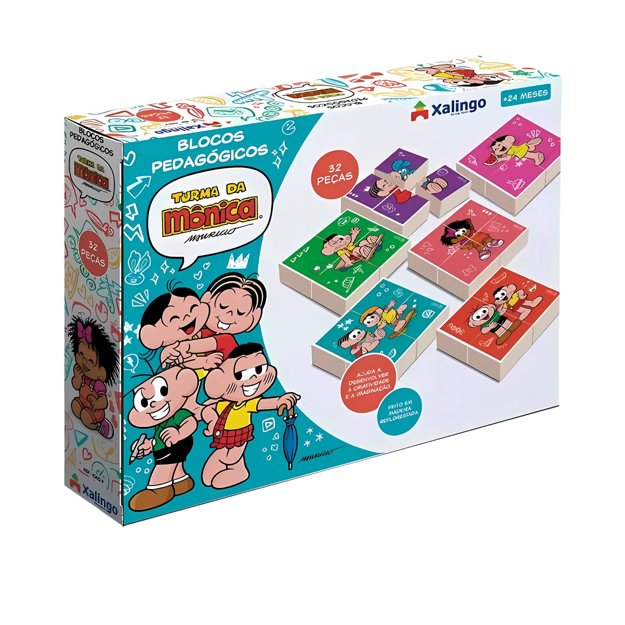 Brinquedo Infantil Blocos de Montar Pedagógicos Turma da Mônica 32 peças Xalingo - 10609