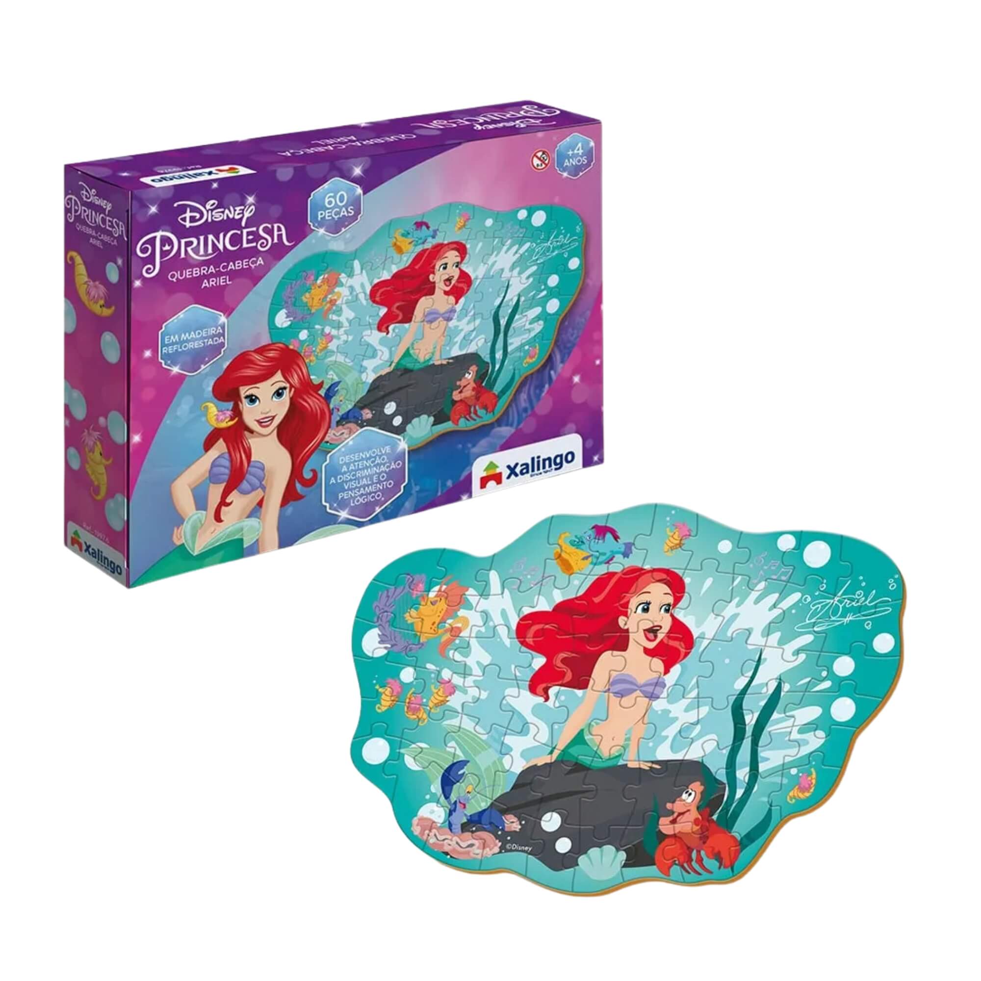 Jogo Quebra-Cabeça Infantil Ariel A Pequena Sereia Disney 60 Peças Xalingo - 19976