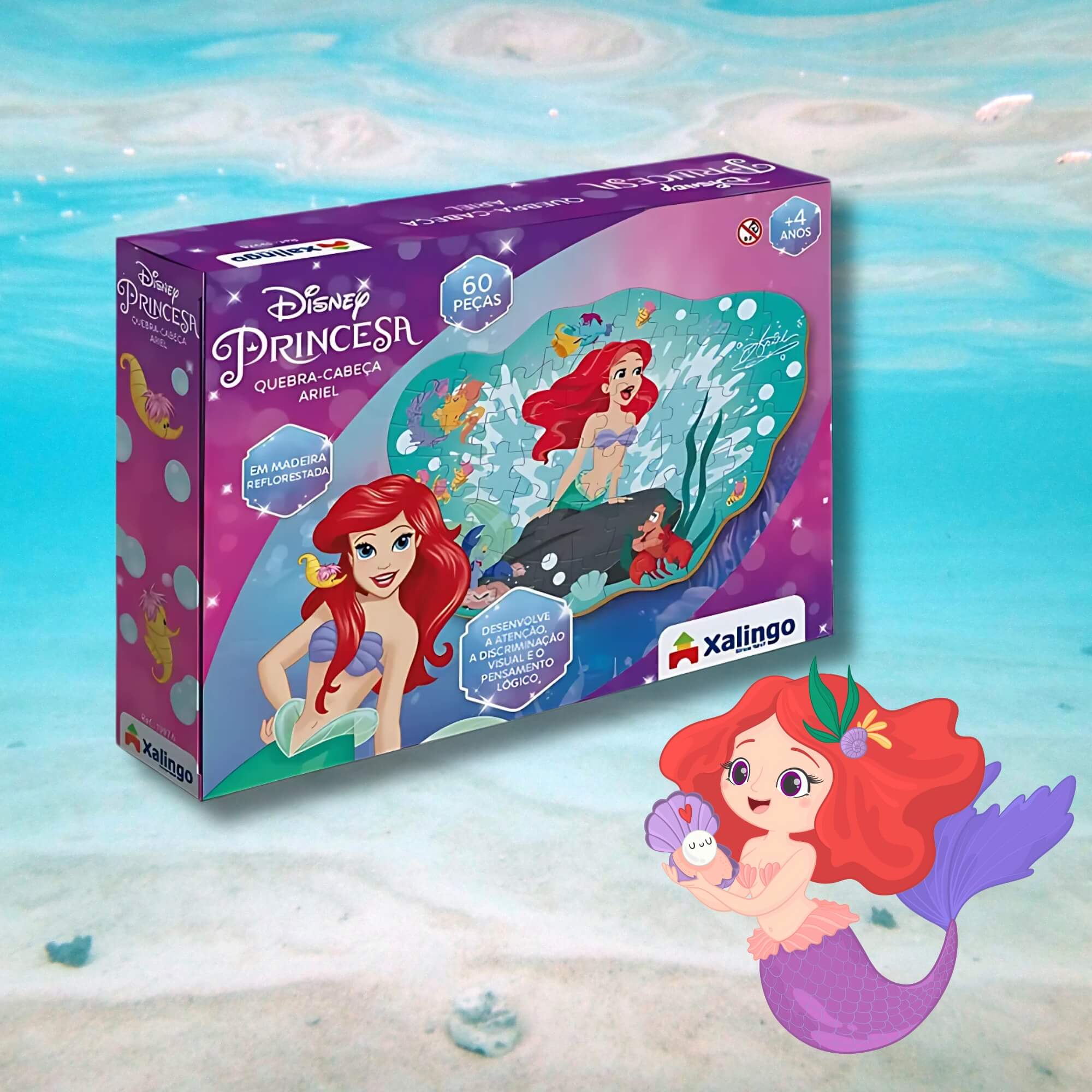 Jogo Quebra-Cabeça Infantil Ariel A Pequena Sereia Disney 60 Peças Xalingo - 19976