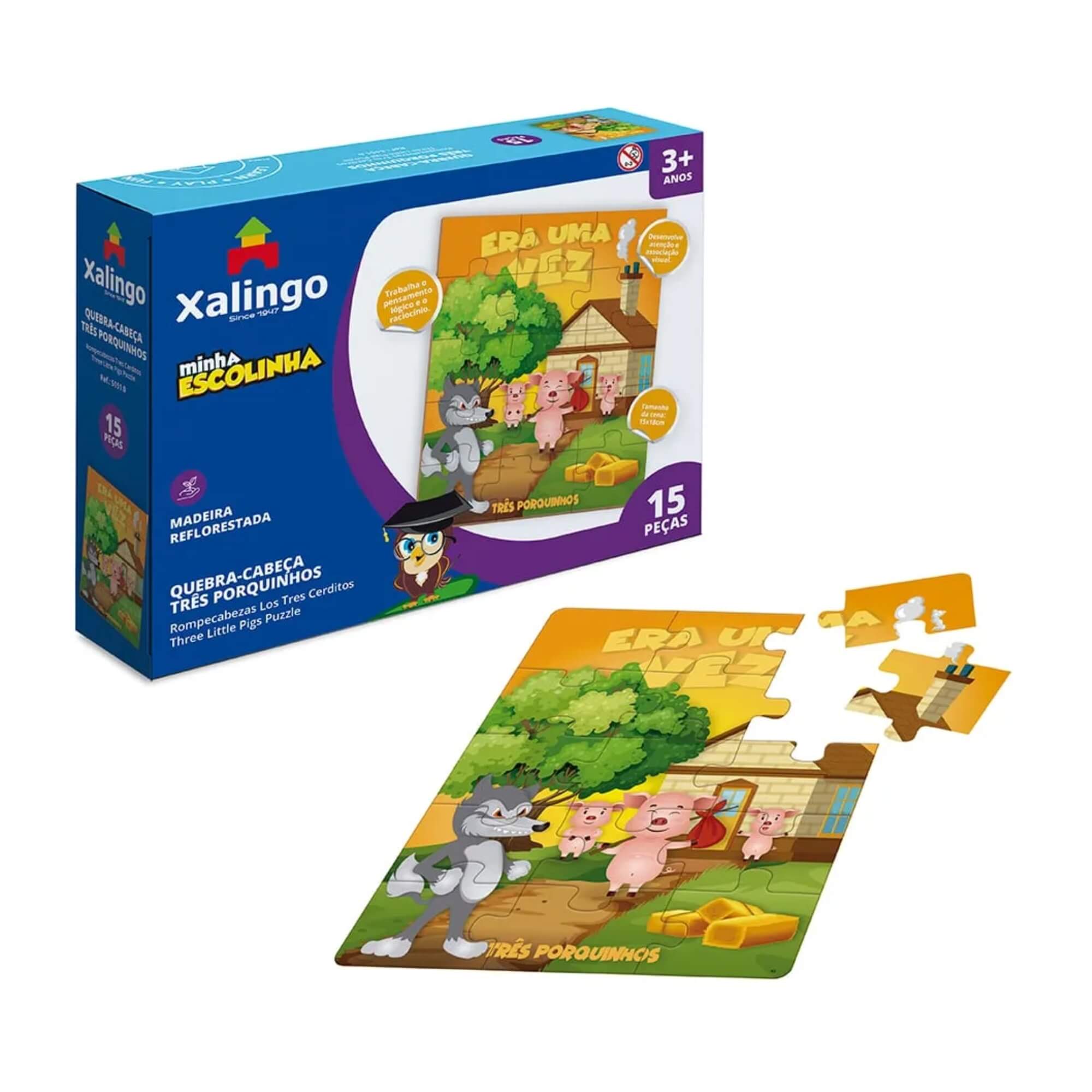 Quebra-Cabeça Infantil Três Porquinhos Minha Escolinha Xalingo - 51510