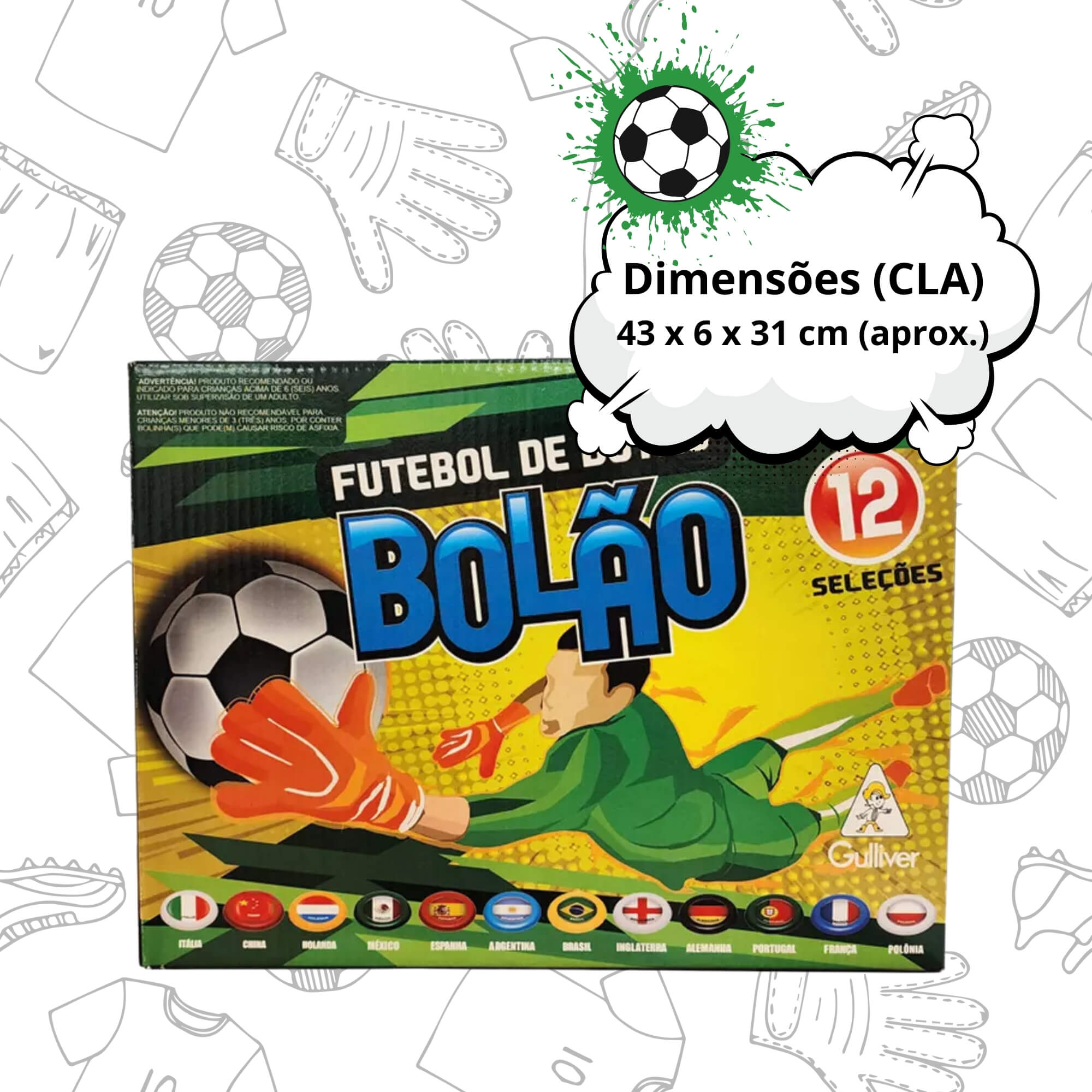 Jogo Infantil Futebol de Botão Bolão 12 Times Gulliver - 0456