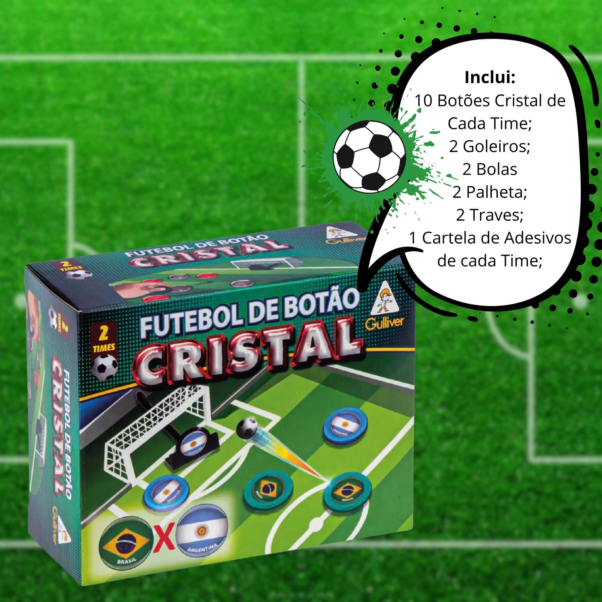 Brinquedo Infantil Futebol de Botão Cristal 2 Times Brasil X Argentina Gulliver - 	0382