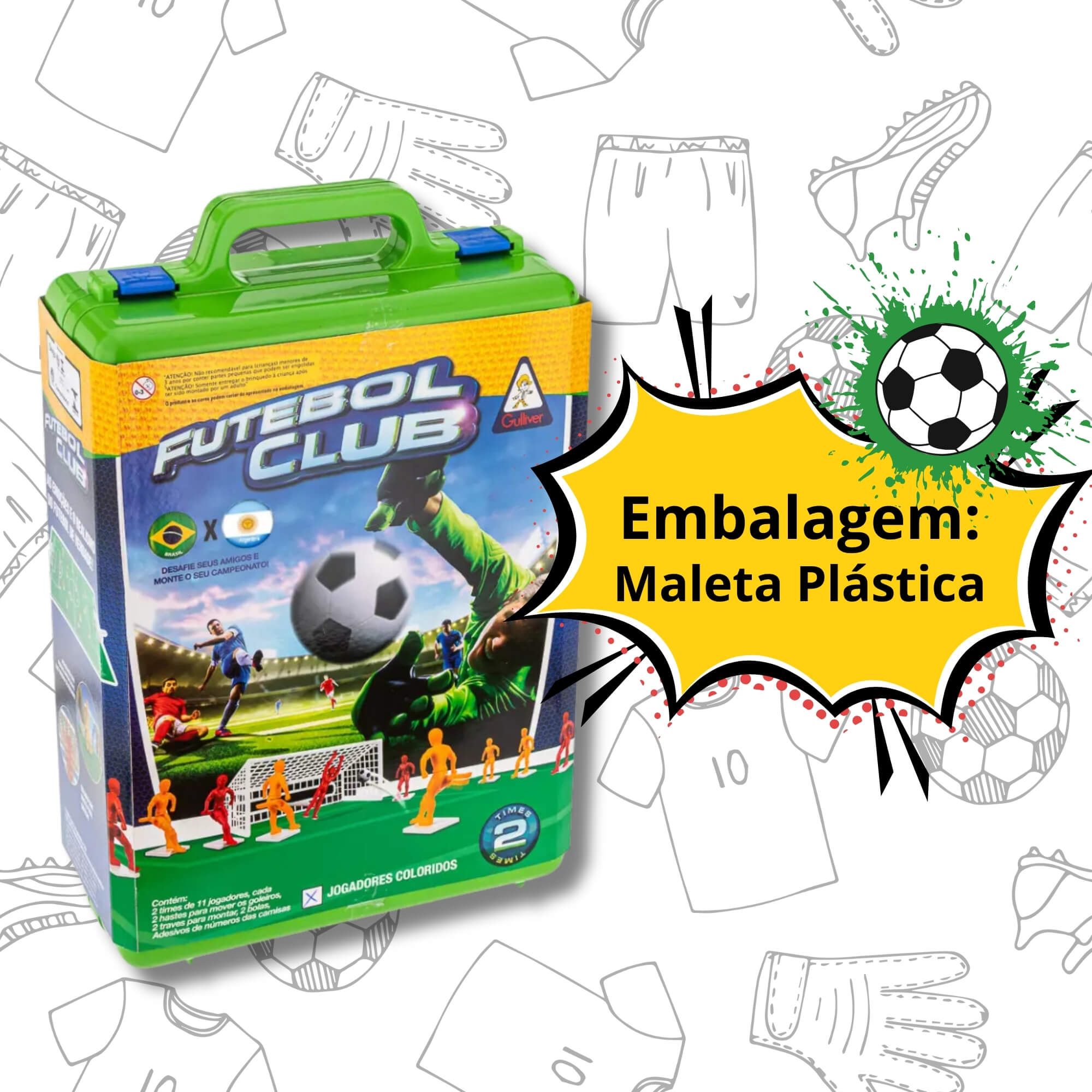 Brinquedo Infantil Maleta Futebol Club 2 Seleções Coloridas Brasil x Argentina Gulliver - 1962