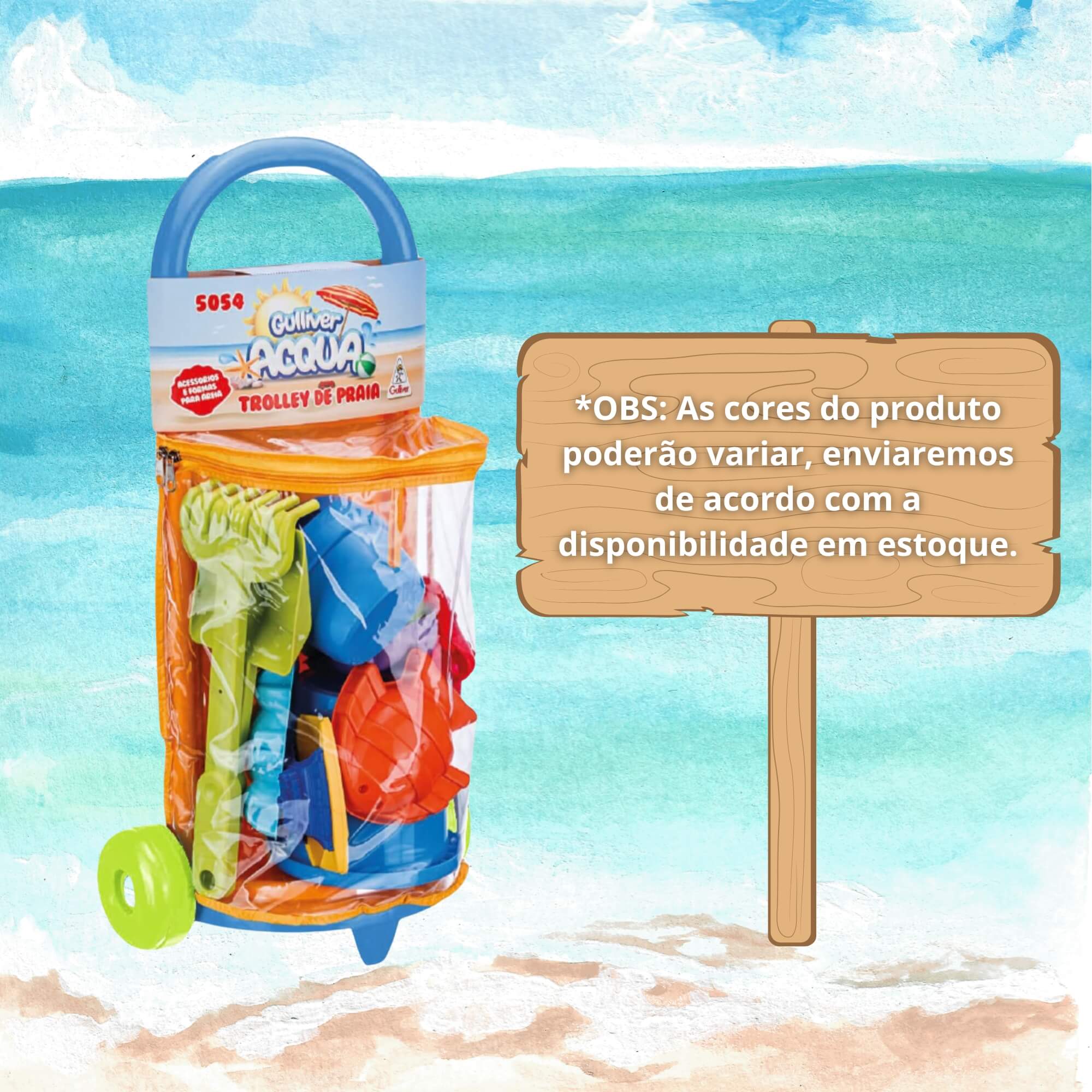 Brinquedo Infantil Acqua Trolley de Praia 8 Peças Gulliver - 5054