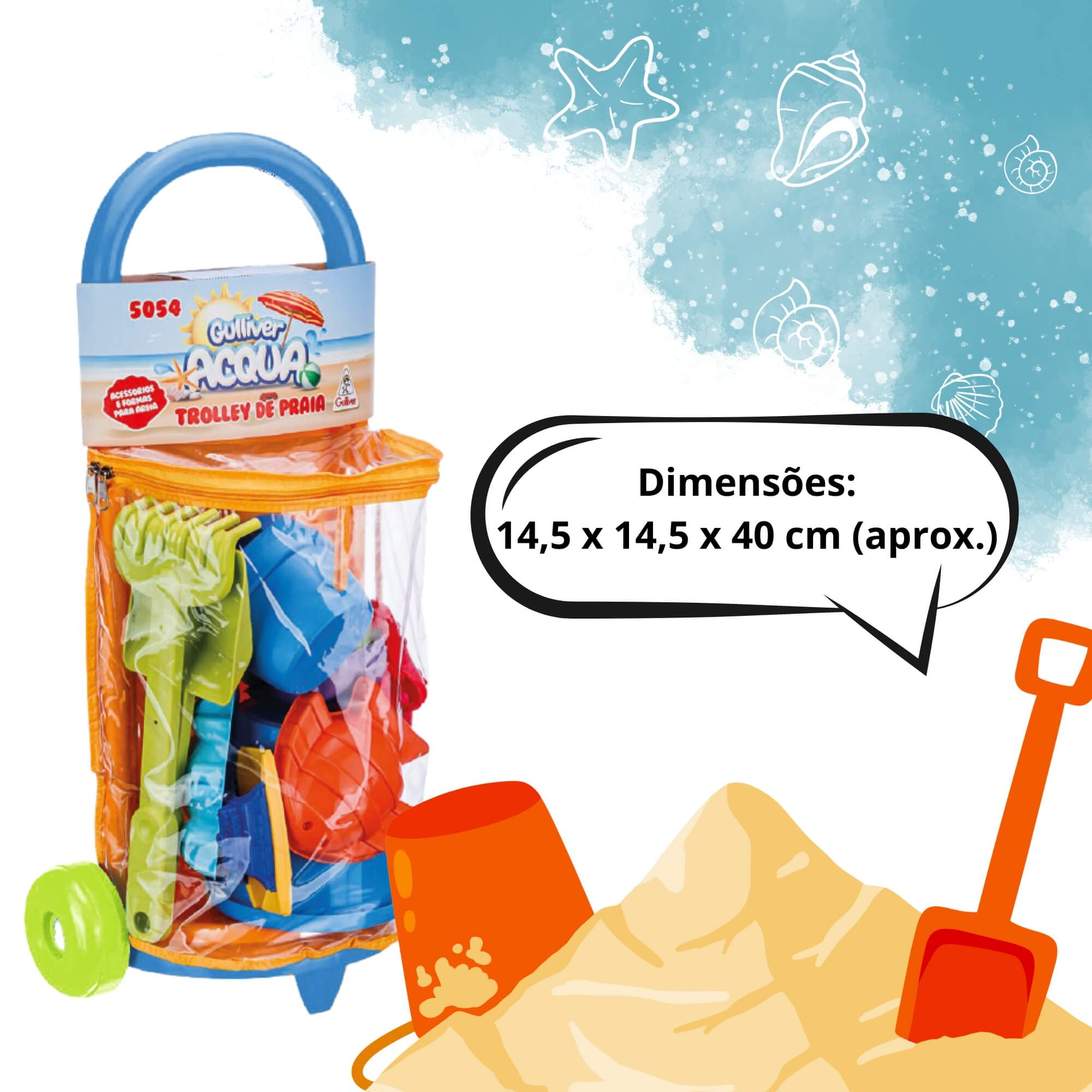 Brinquedo Infantil Acqua Trolley de Praia 8 Peças Gulliver - 5054