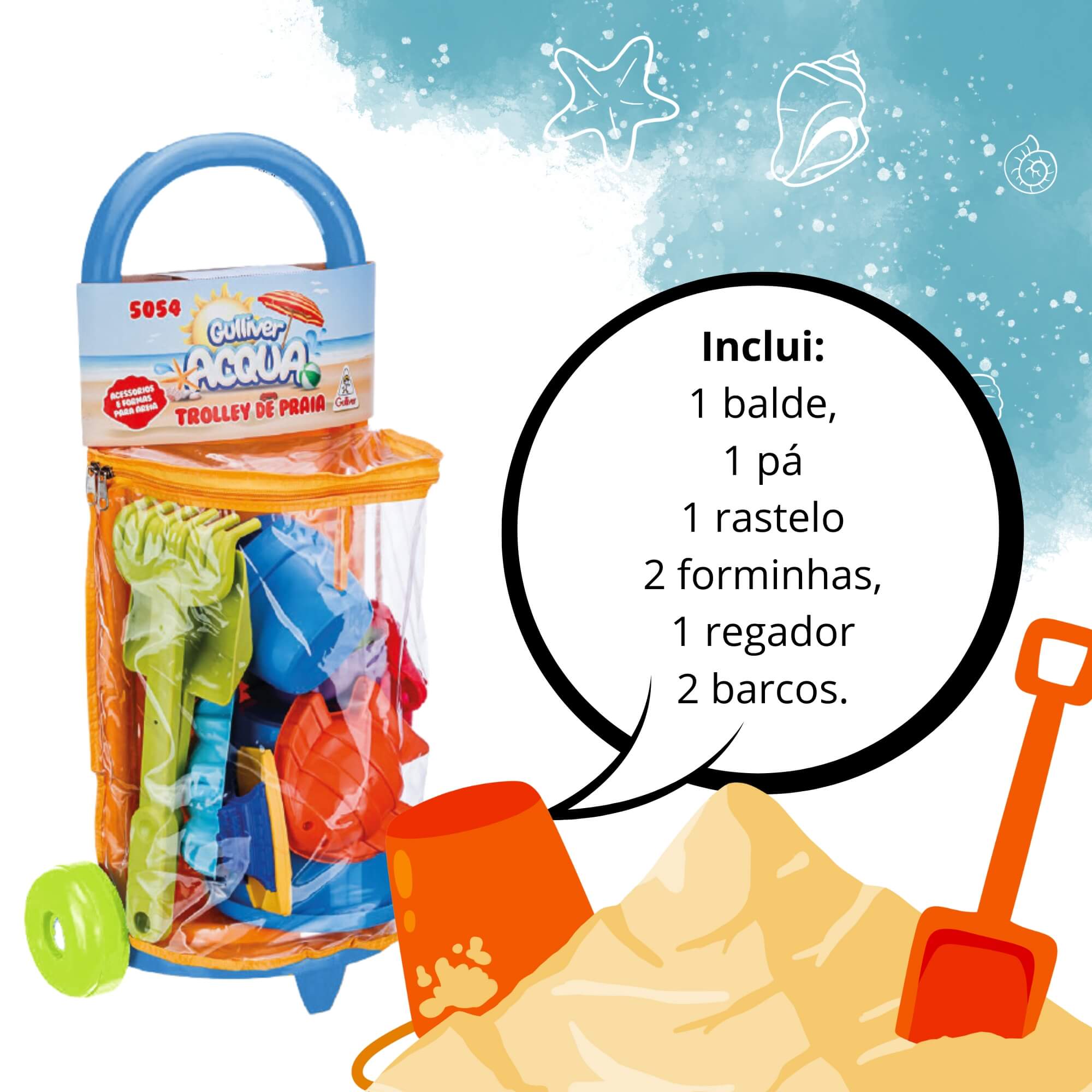Brinquedo Infantil Acqua Trolley de Praia 8 Peças Gulliver - 5054
