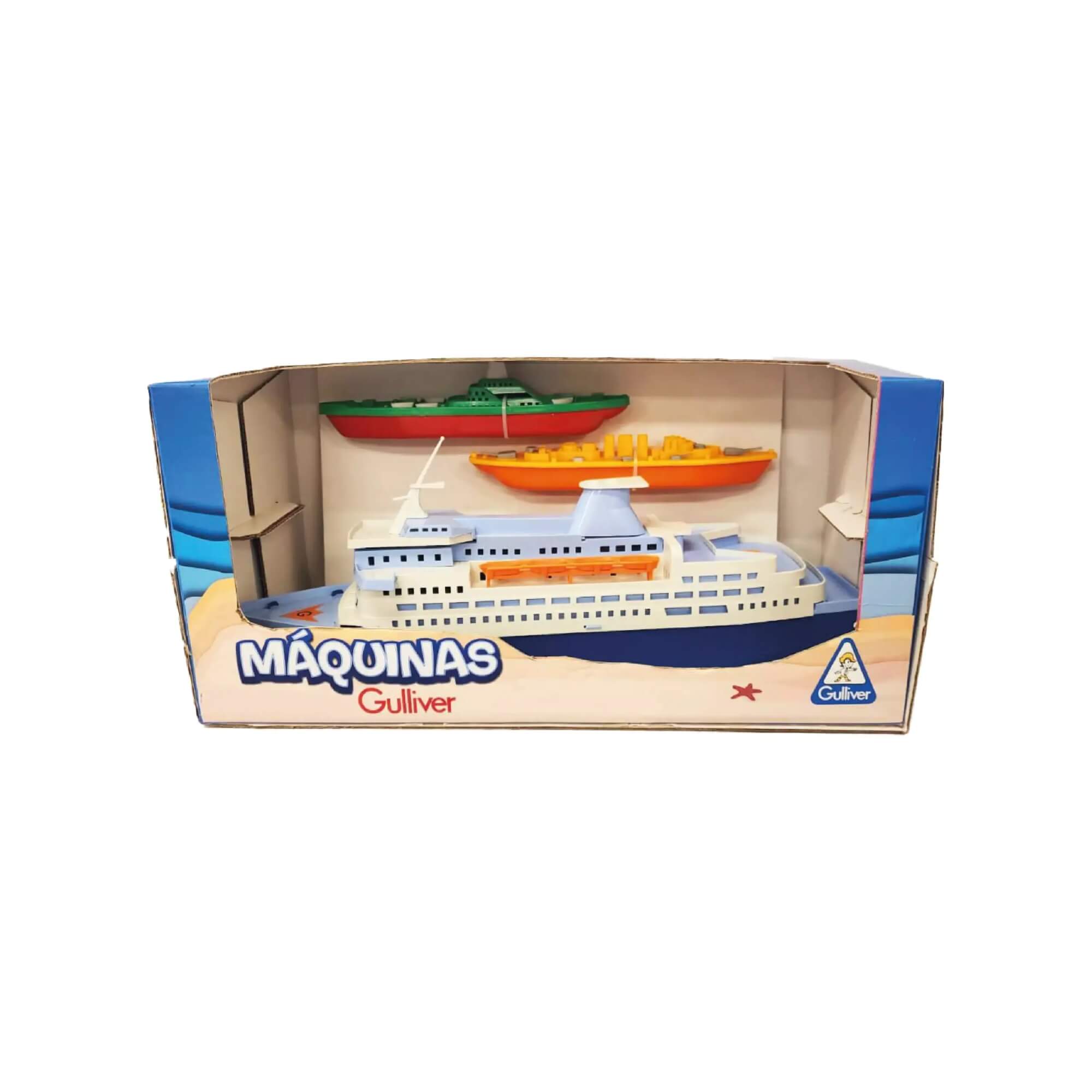 Brinquedo Infantil Máquinas Transatlântico + 2 Navios Frota Naval na Caixa Gulliver - 1119