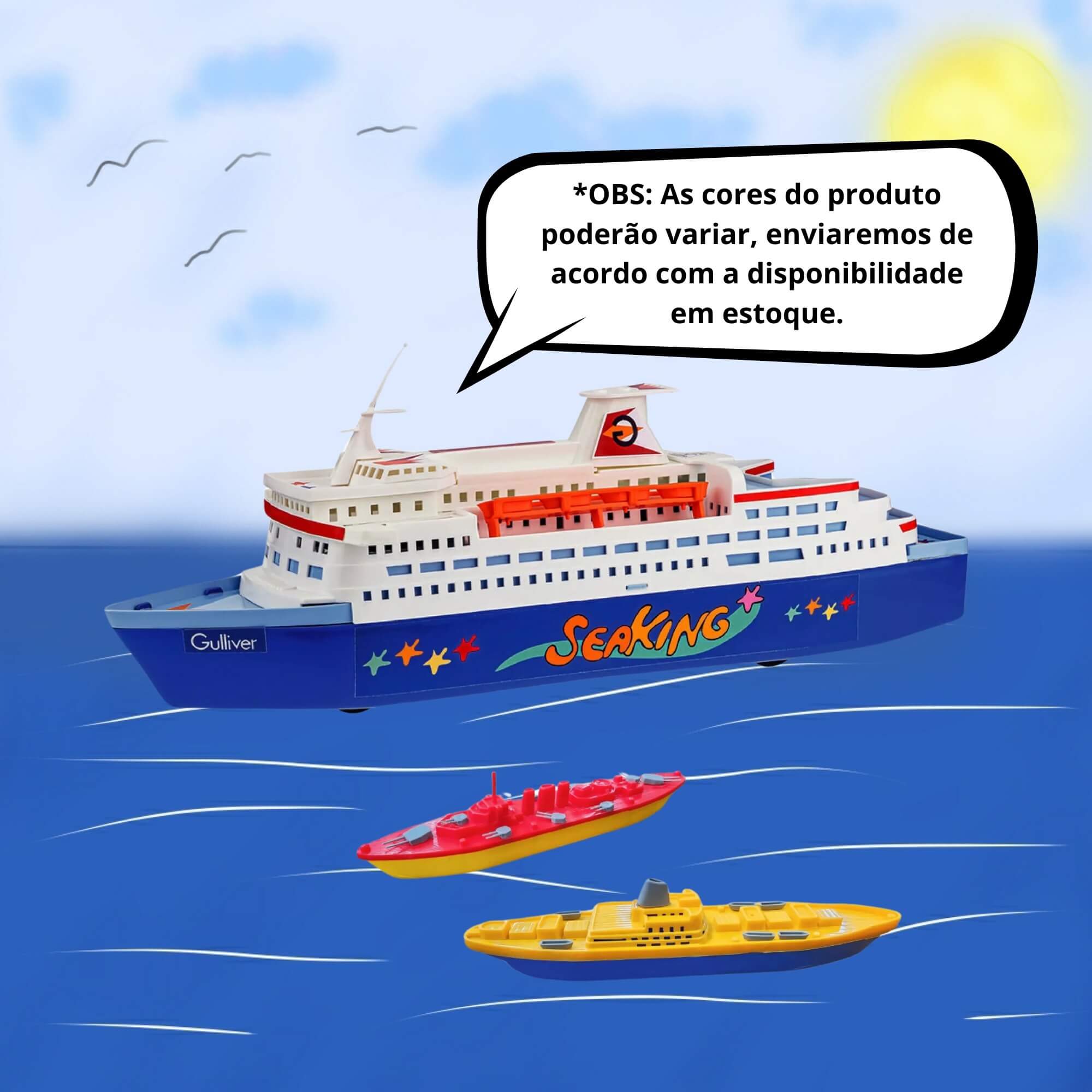 Brinquedo Infantil Máquinas Transatlântico + 2 Navios Frota Naval na Caixa Gulliver - 1119
