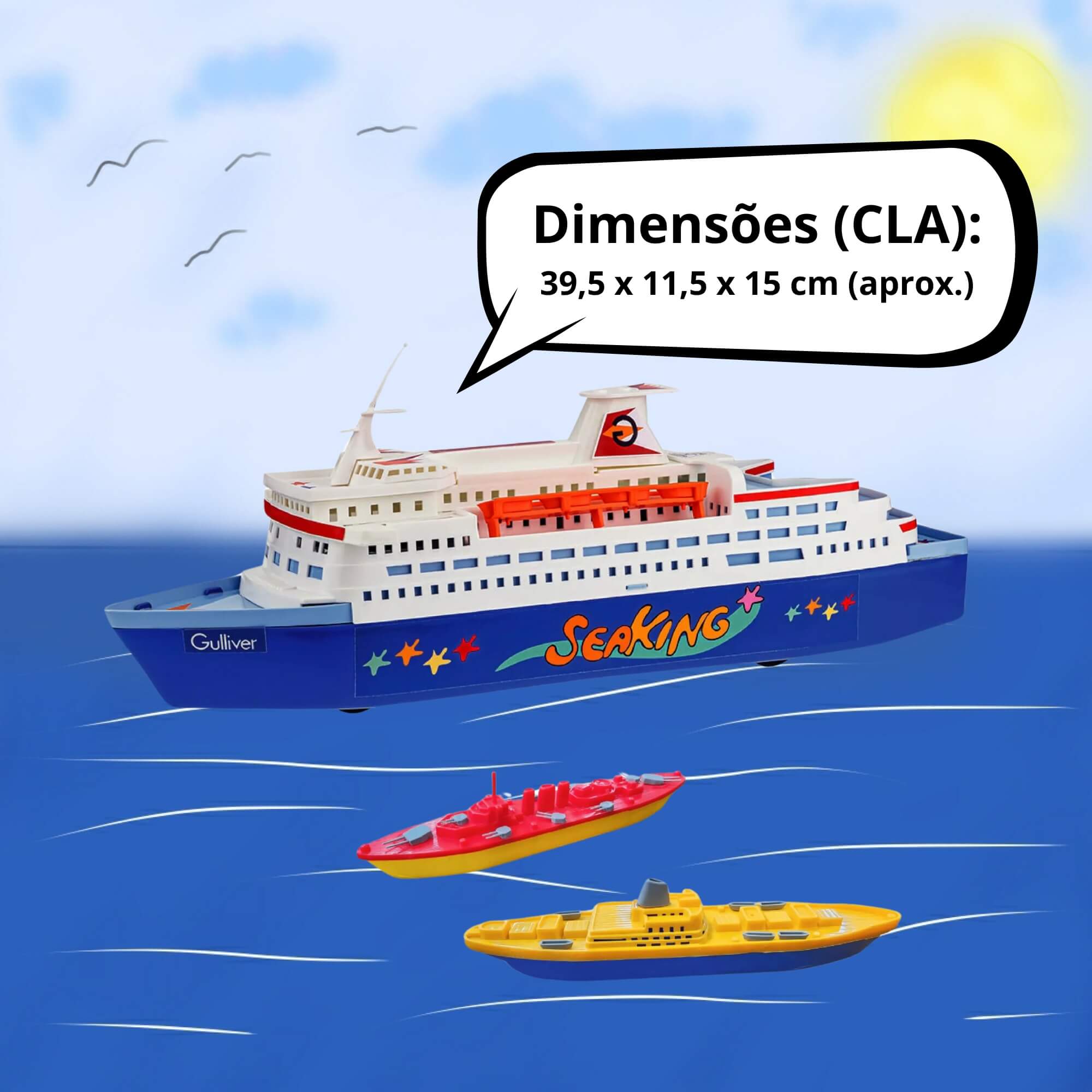 Brinquedo Infantil Máquinas Transatlântico + 2 Navios Frota Naval na Caixa Gulliver - 1119