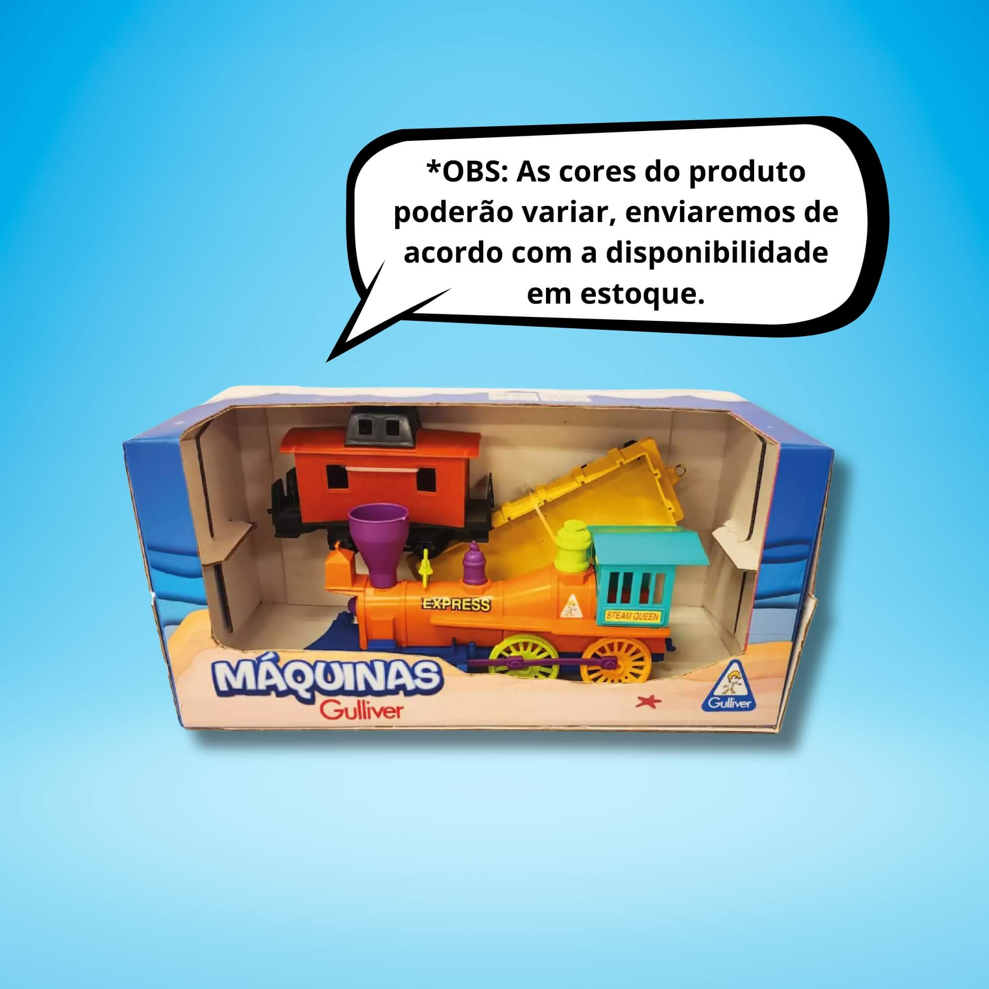Brinquedo Infantil Máquinas Locomotiva + 2 Vagões na Caixa Gulliver - 1118