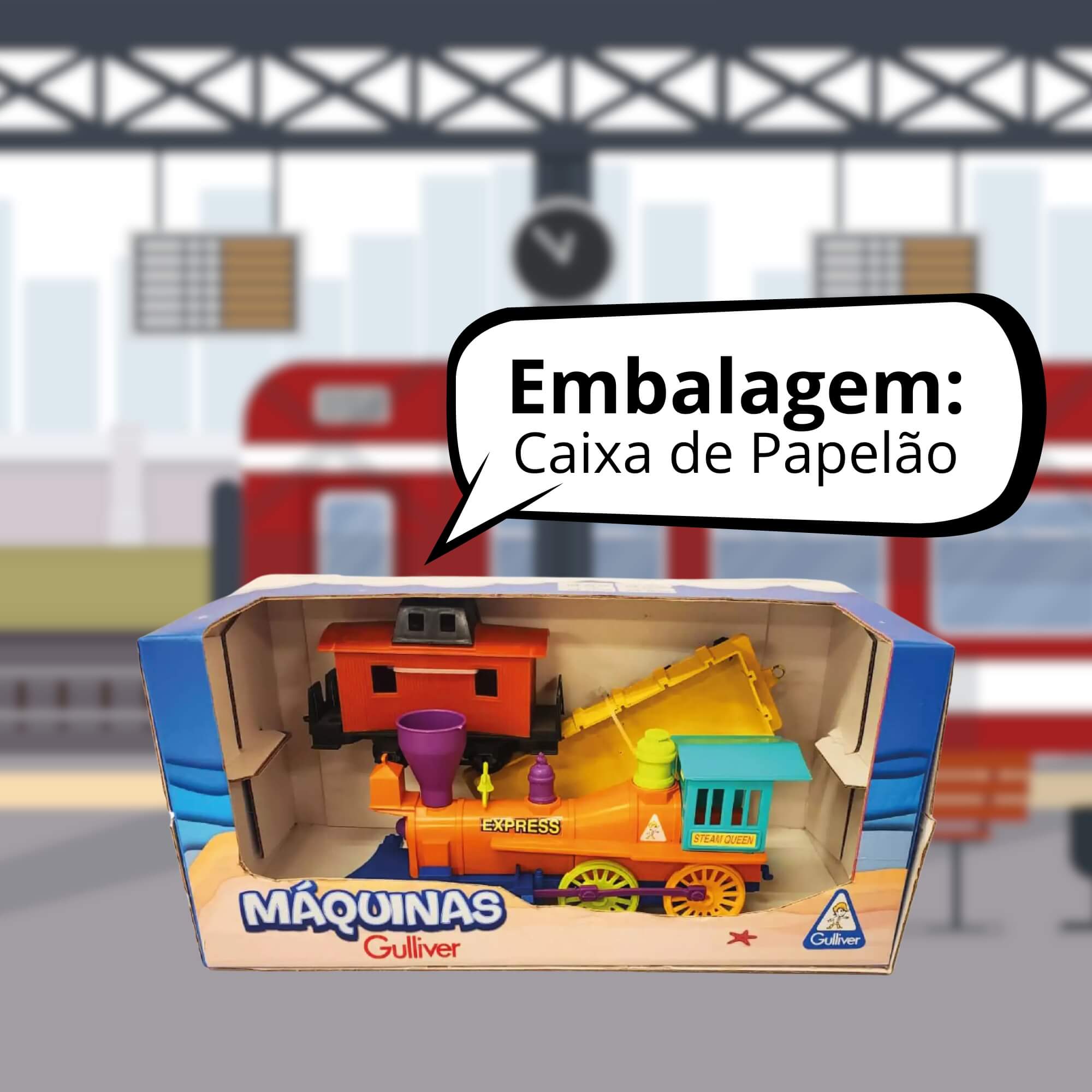 Brinquedo Infantil Máquinas Locomotiva + 2 Vagões na Caixa Gulliver - 1118