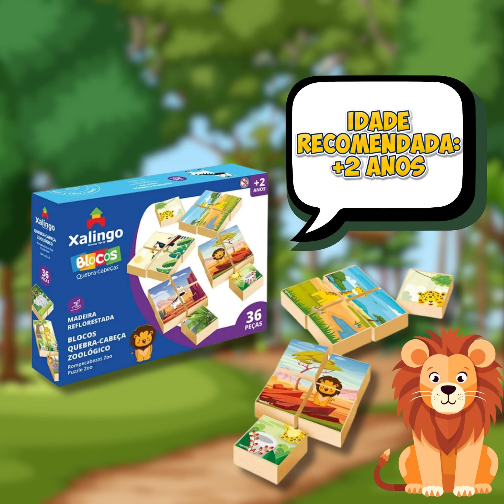 Brinquedo Infantil Blocos de Montar Zoológico 36 Peças Xalingo - 52743