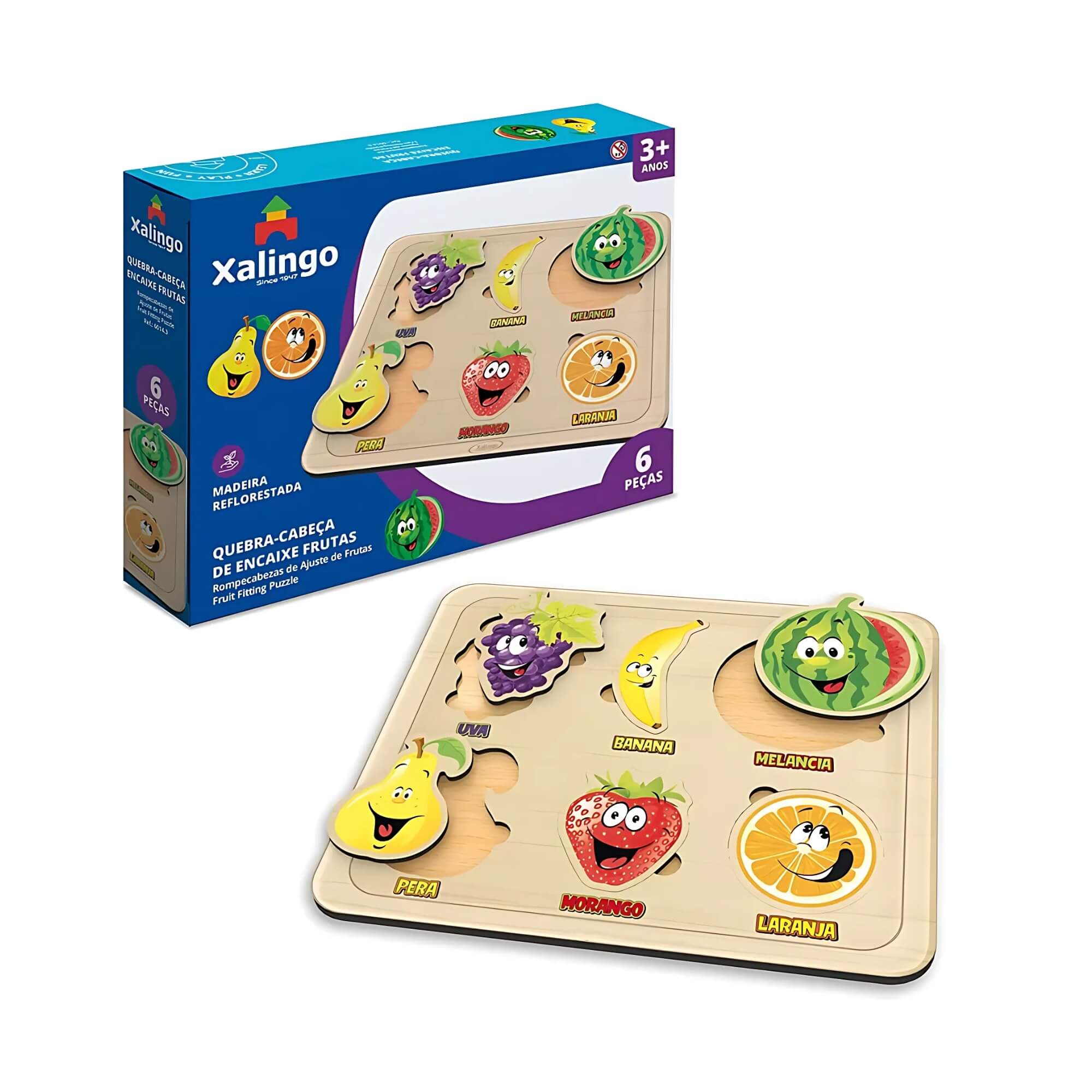 Jogo Quebra-Cabeça Infantil de Encaixe Frutas 6 Peças Xalingo - 60143