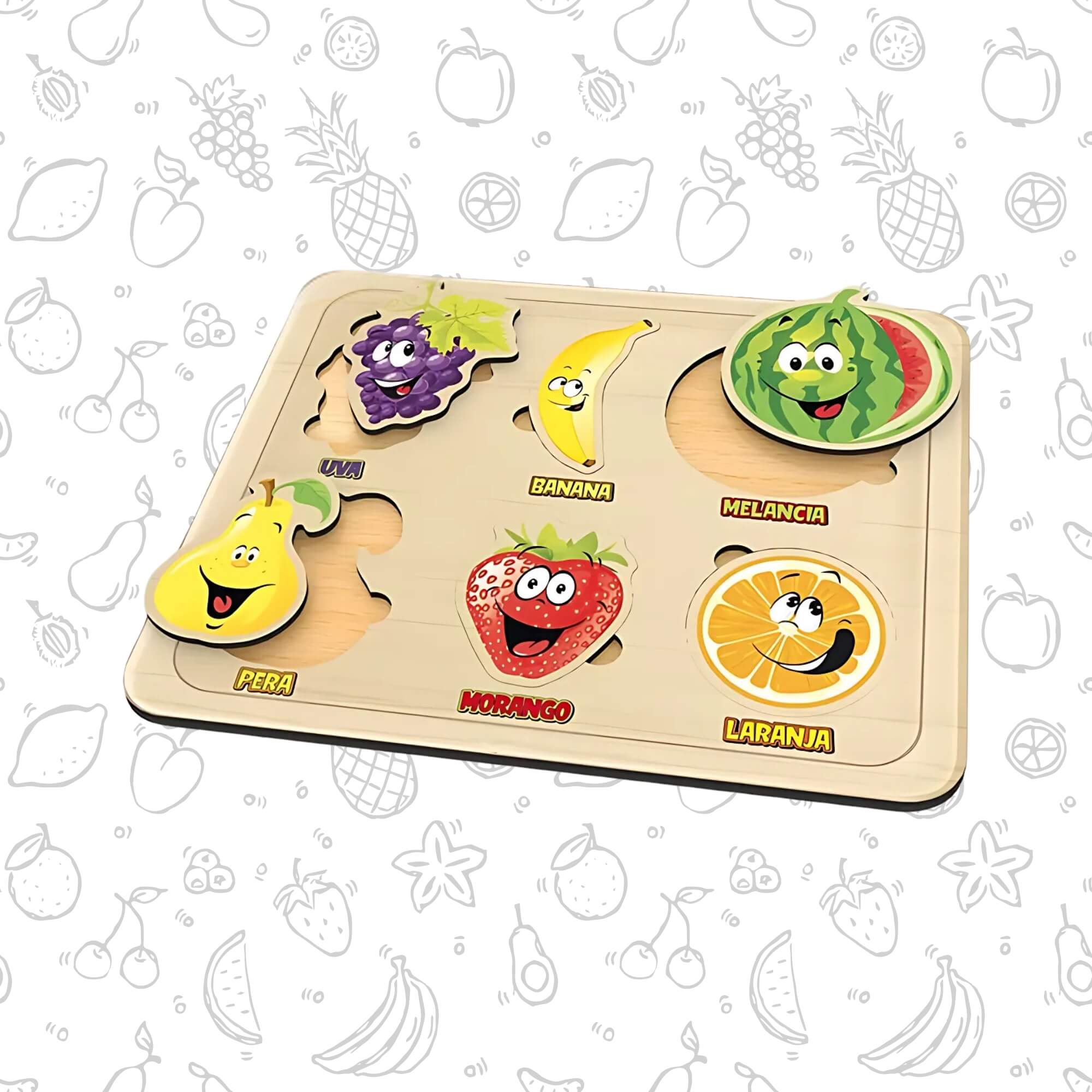 Jogo Quebra-Cabeça Infantil de Encaixe Frutas 6 Peças Xalingo - 60143