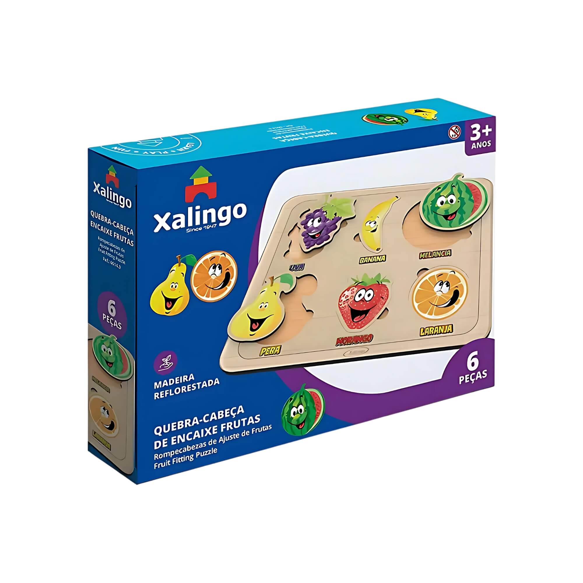 Jogo Quebra-Cabeça Infantil de Encaixe Frutas 6 Peças Xalingo - 60143