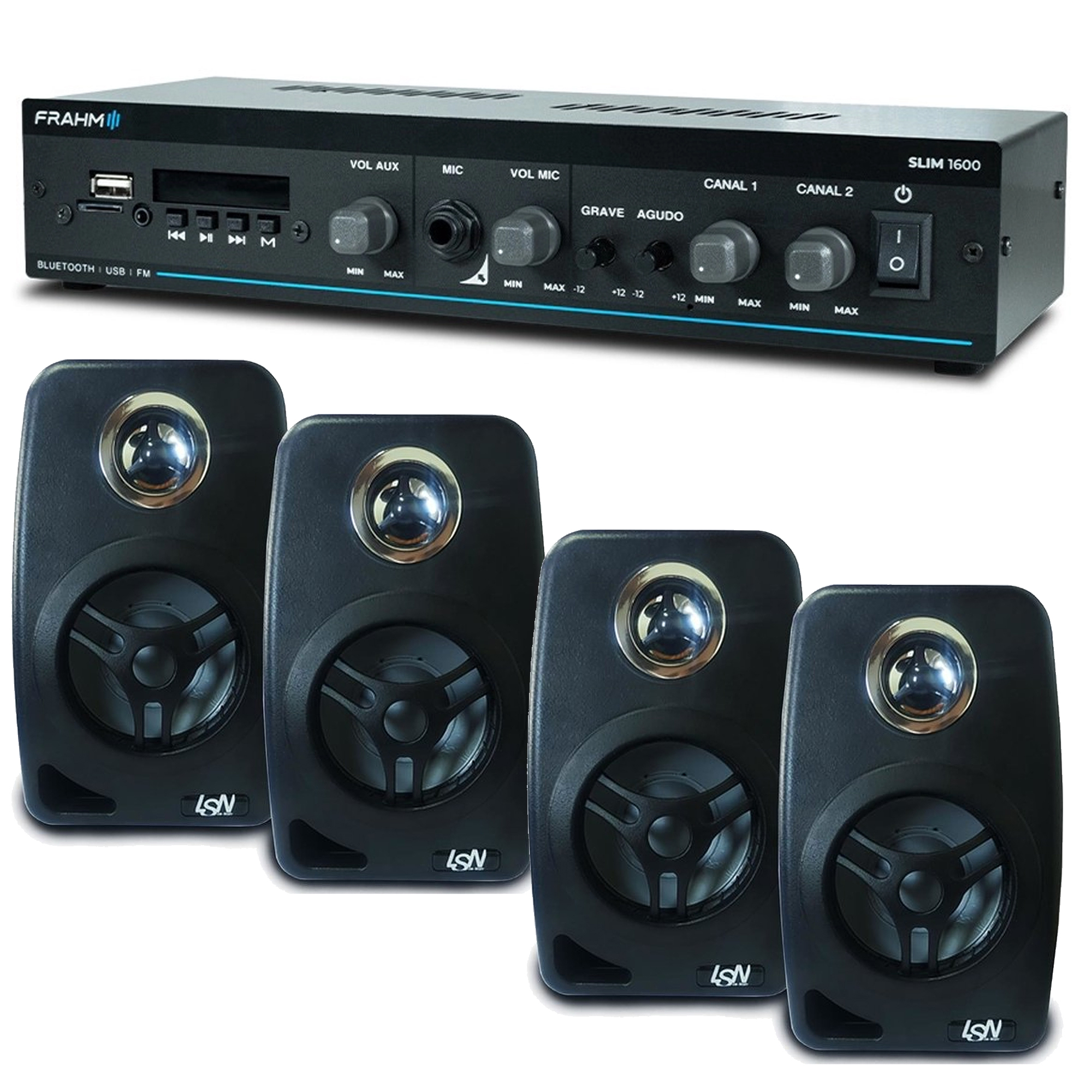 COMP Amplificador Receiver Bluetooth 5.0 SLIM + 2 Pares de Caixa Leson Ambiente