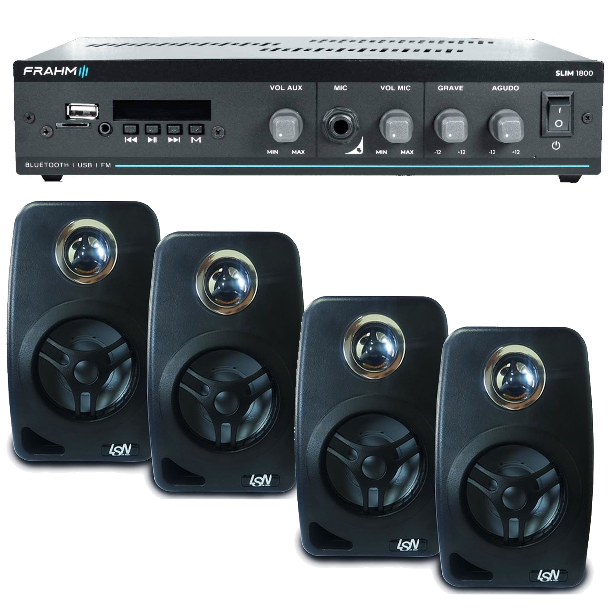 COMP Amplificador Receiver Bluetooth 5.0 SLIM + 2 Pares de Caixa Leson Ambiente