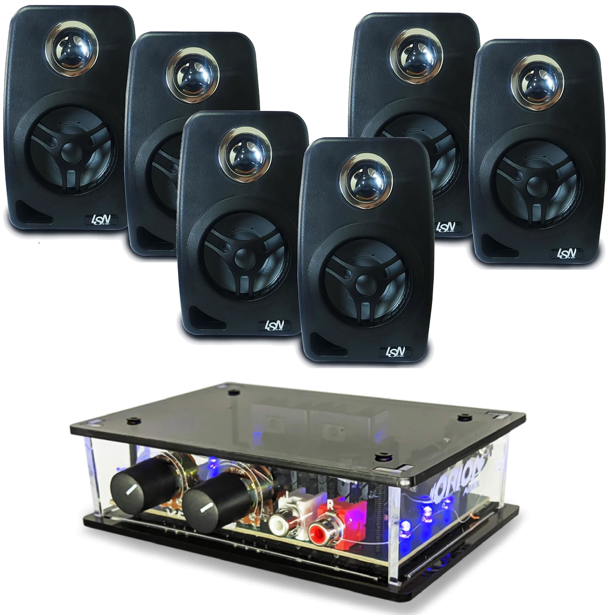COMP Kit Som Ambiente Orion Amplificador Slim + 8 Caixas De Parede Preta