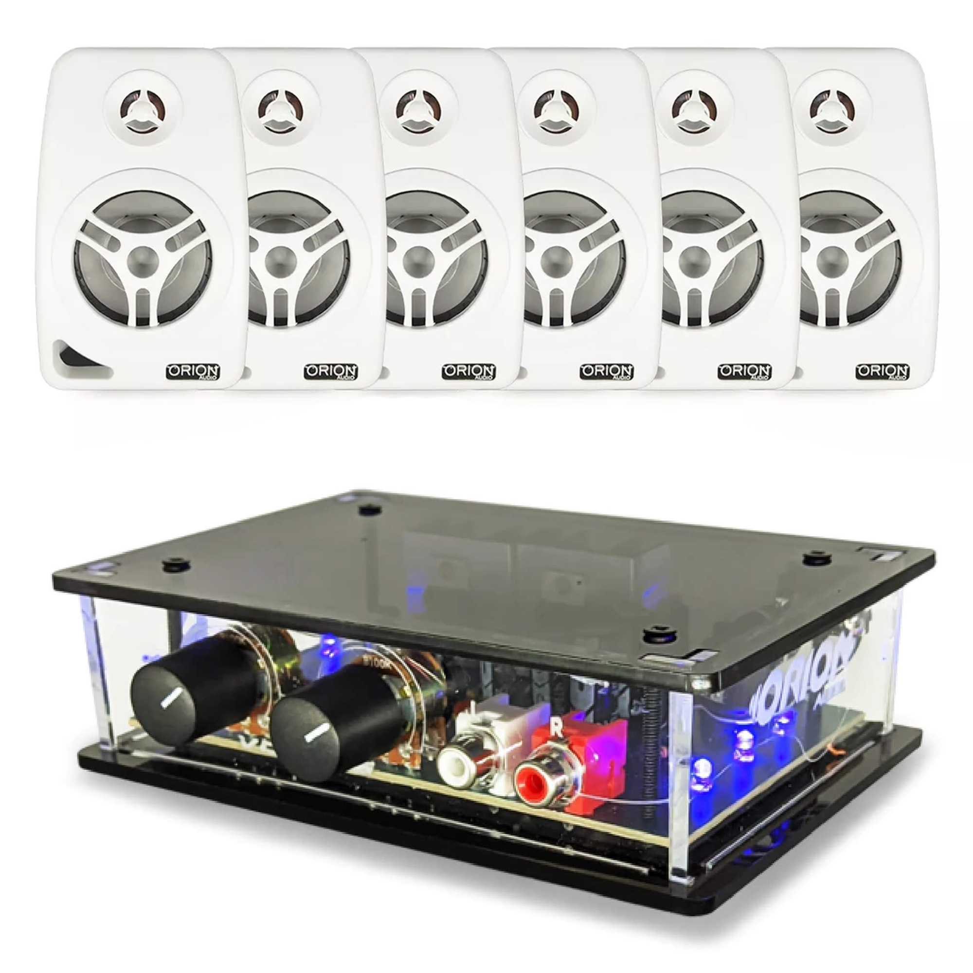 COMP Kit Som Ambiente Orion Amplificador Slim + 8 Caixas De Parede Branca